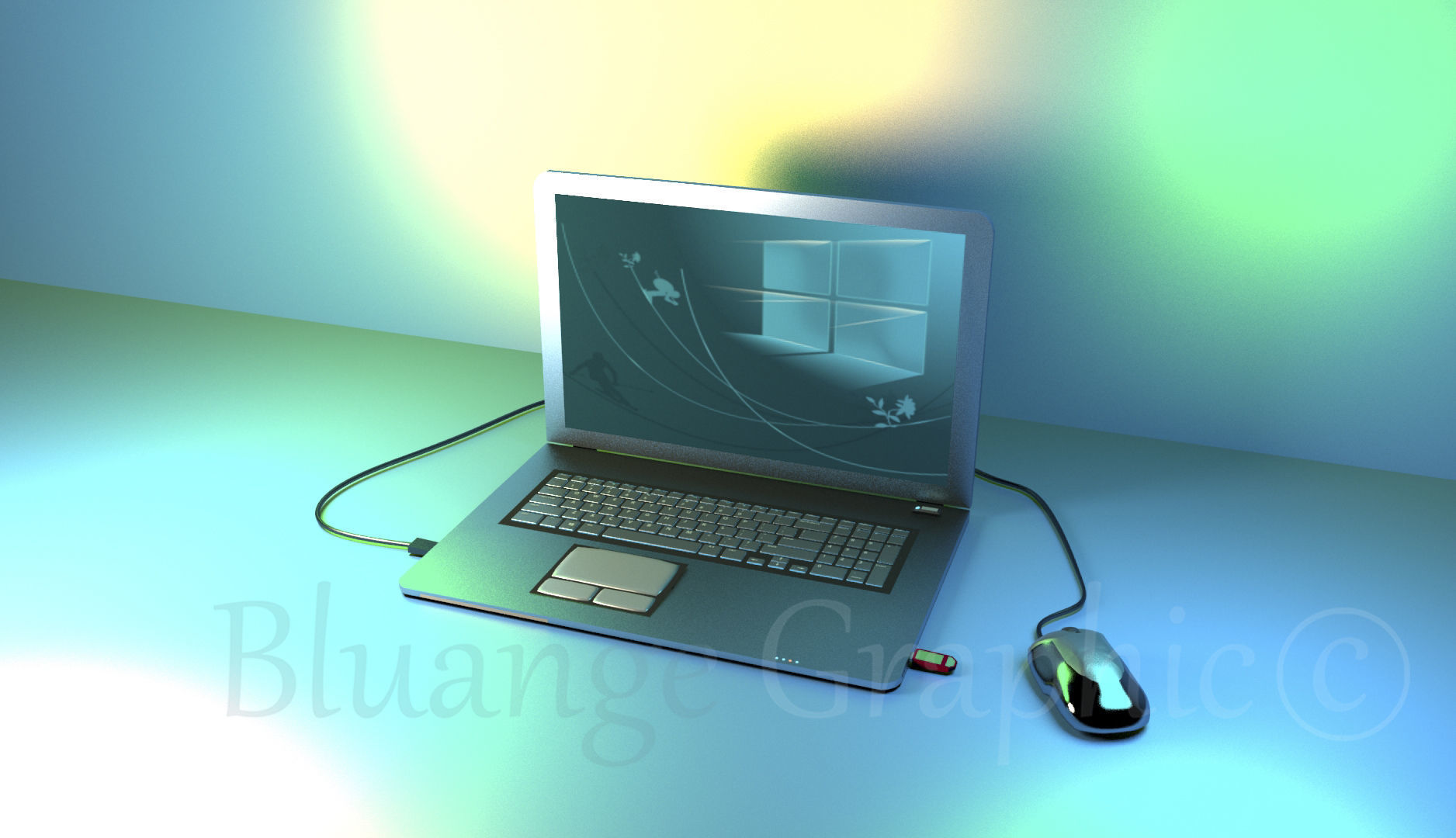 Laptop with mouse 3D model_2