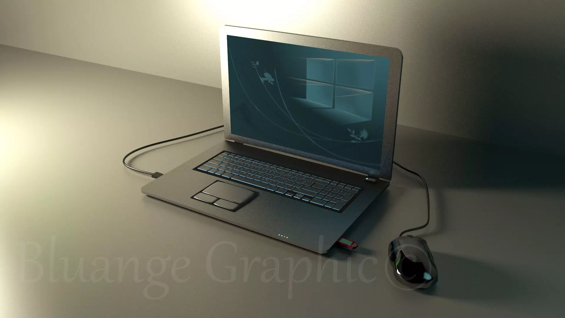 Laptop with mouse 3D model_0