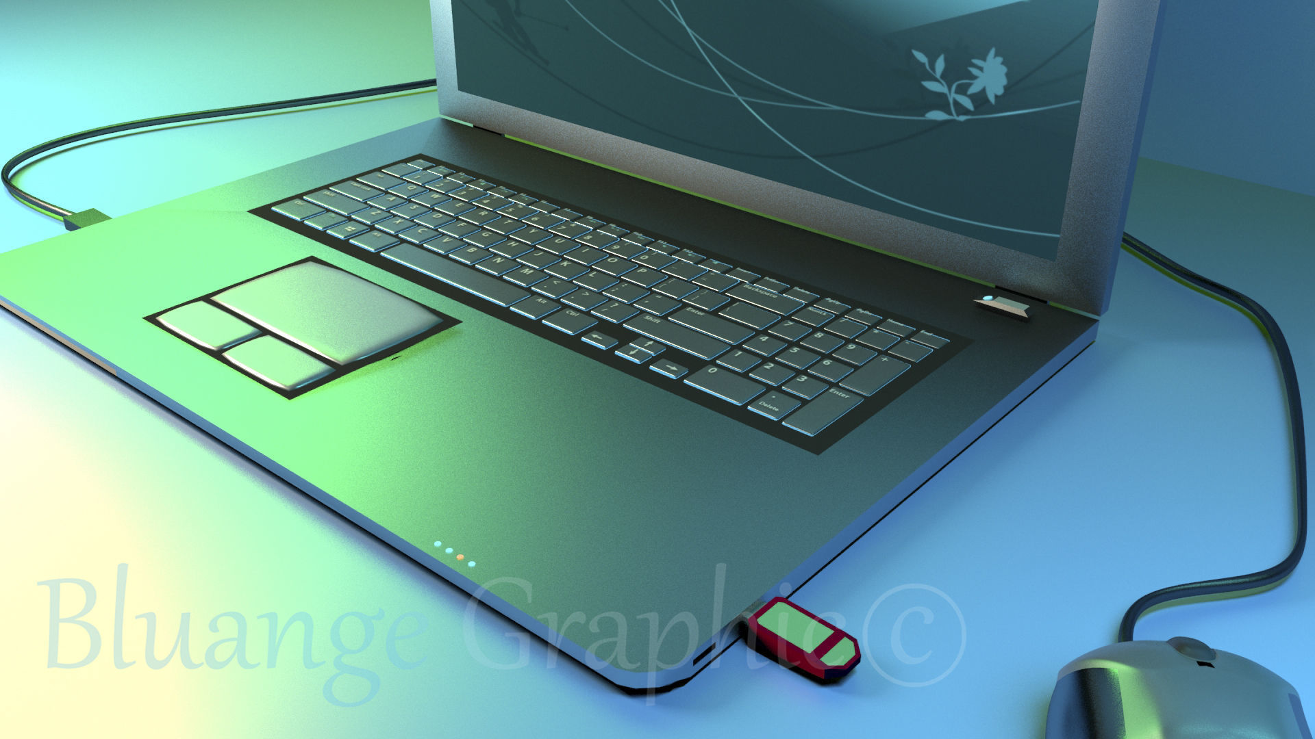 Laptop with mouse 3D model_3