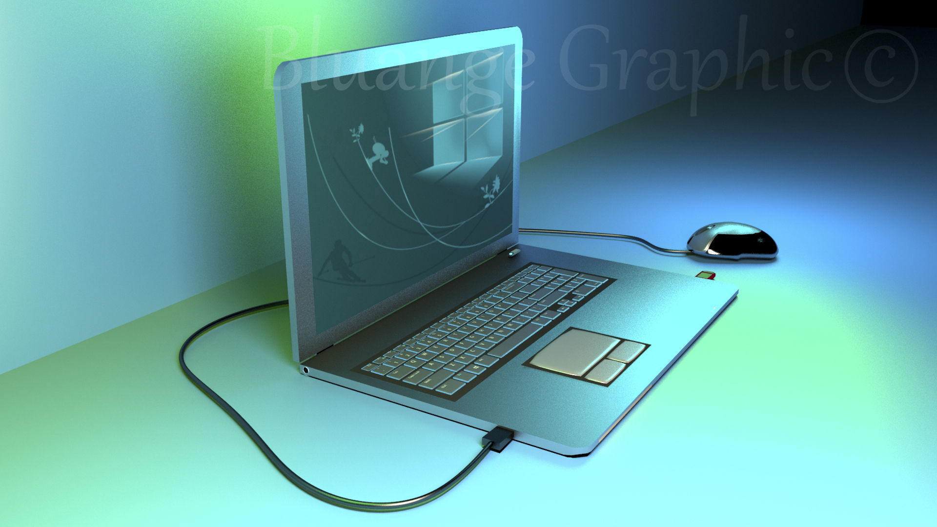 Laptop with mouse 3D model_1