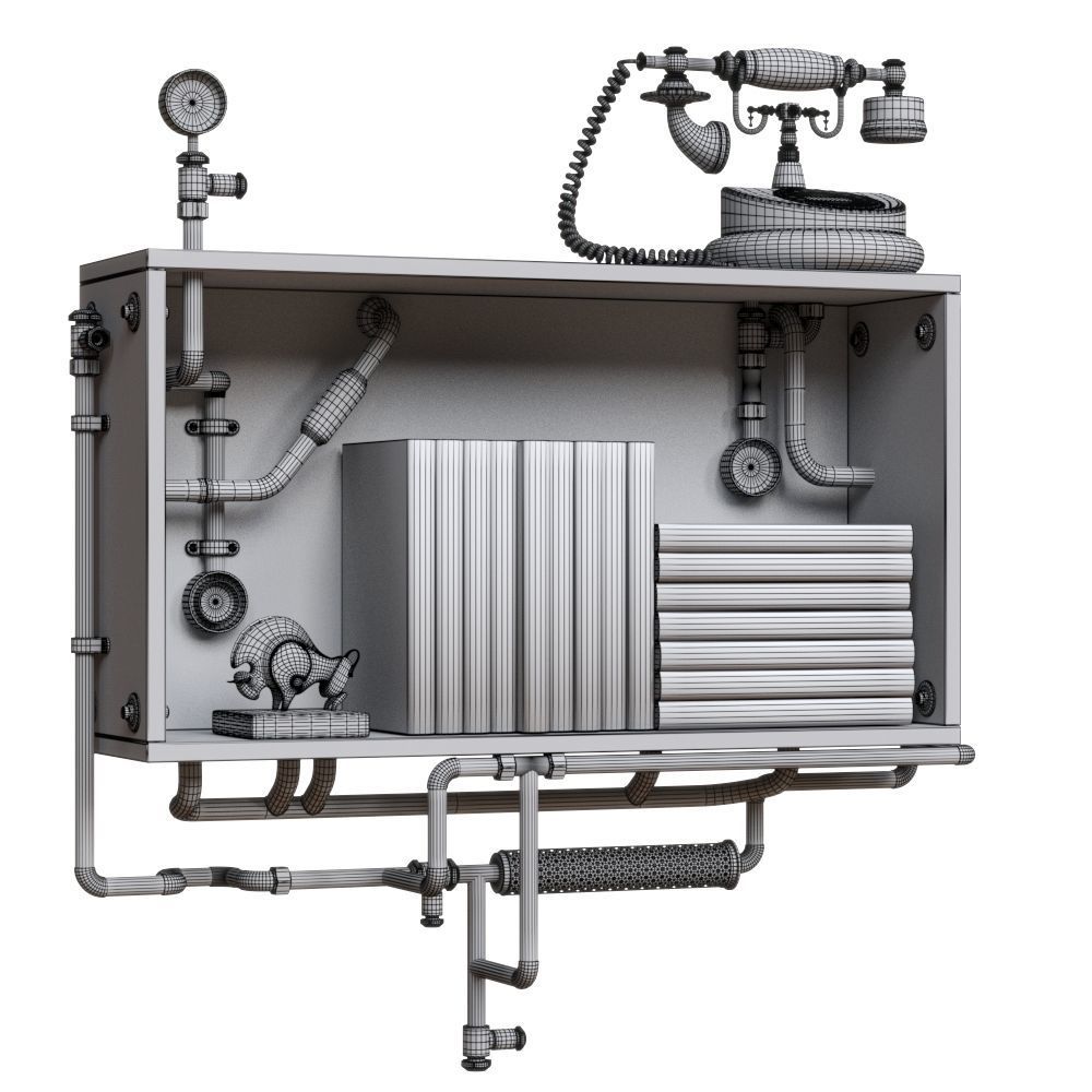 Steampunk Industrial Wall Shelf  3D model_3