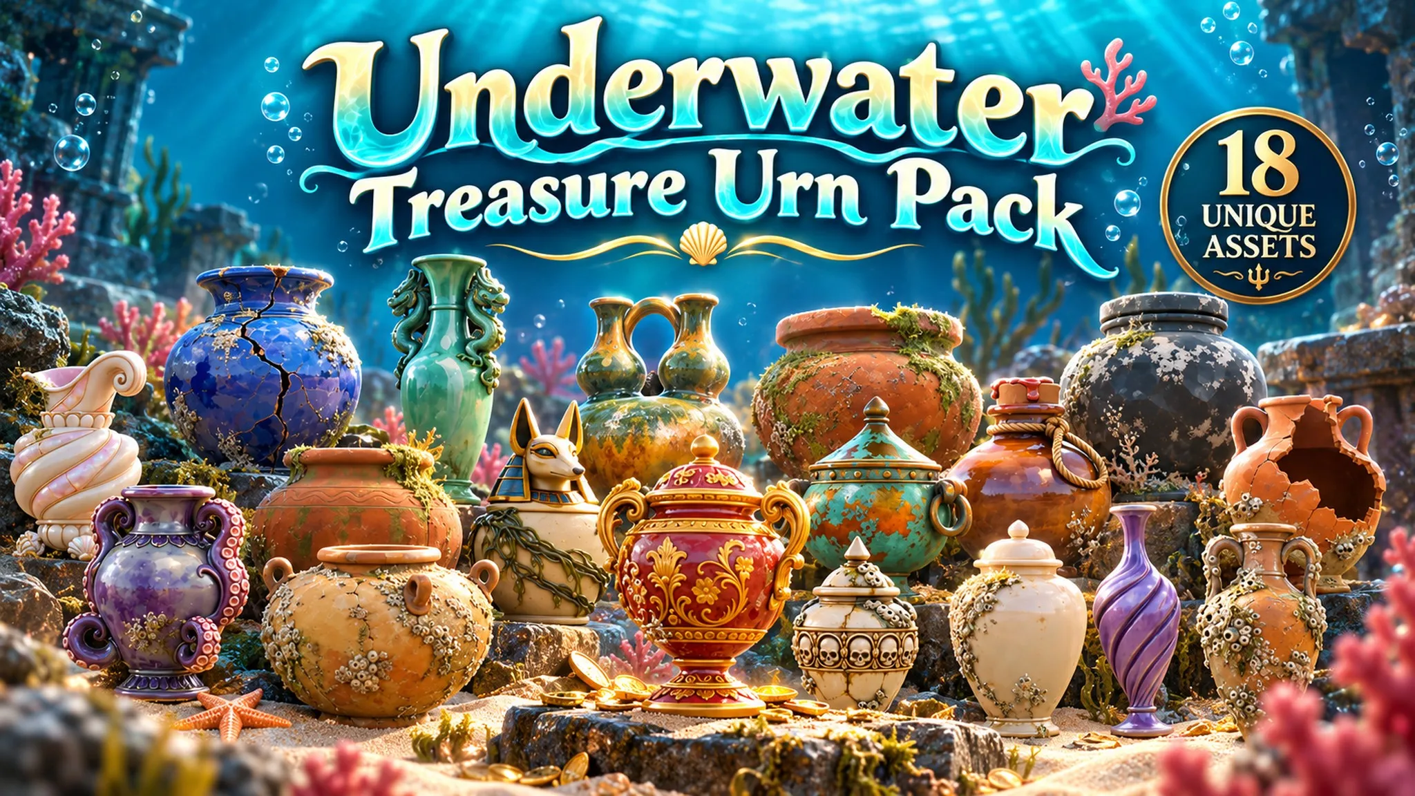 3D model Underwater Treasure Urn Pack VR / AR / low-poly | CGTrader