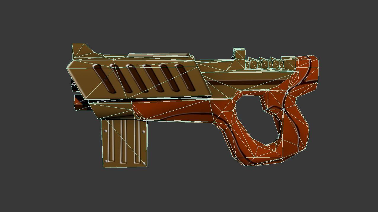 Low Poly Gun orange Low-poly 3D model_2