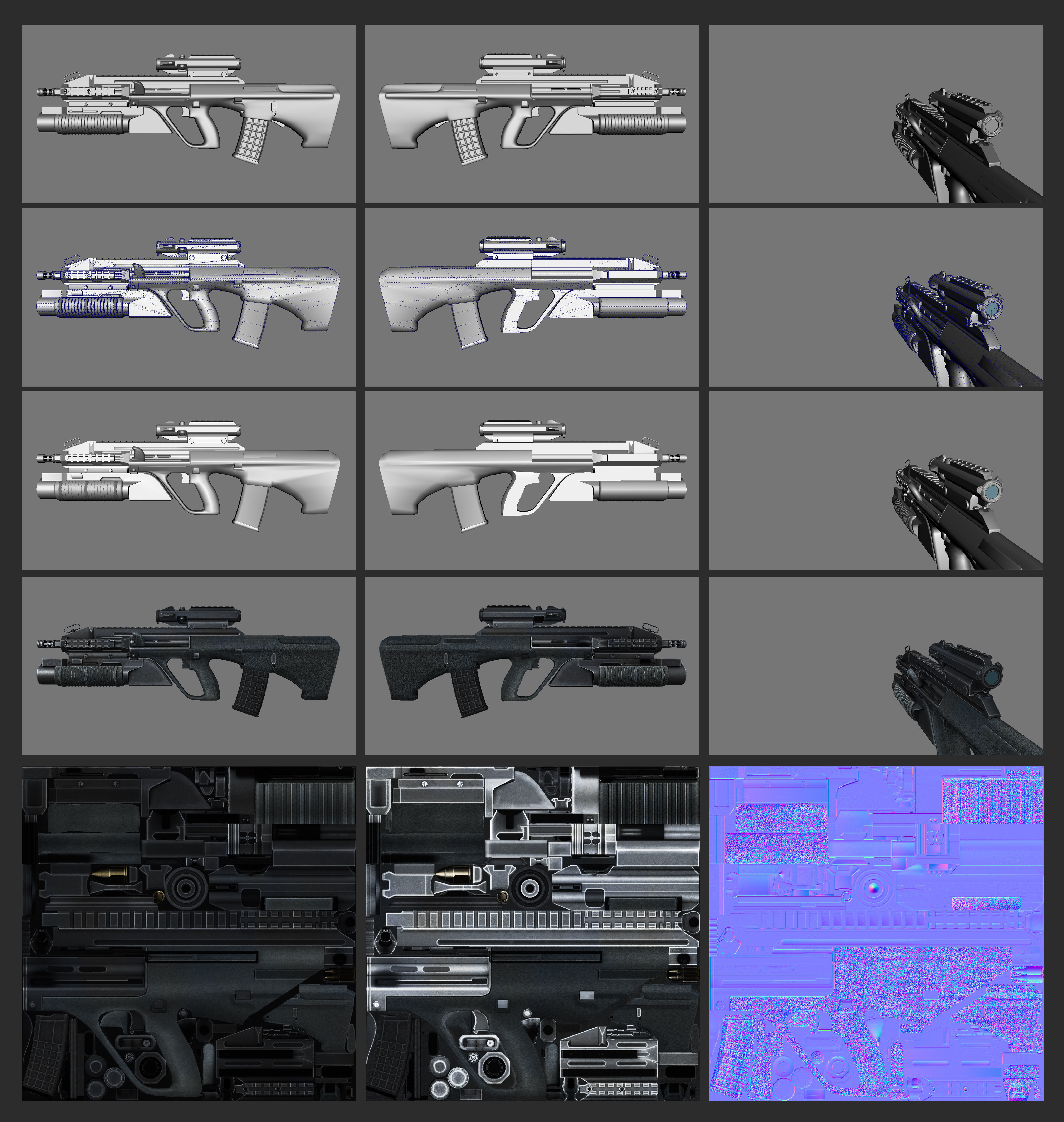 AUGA3 Model assault rifle Low-poly 3D model_8