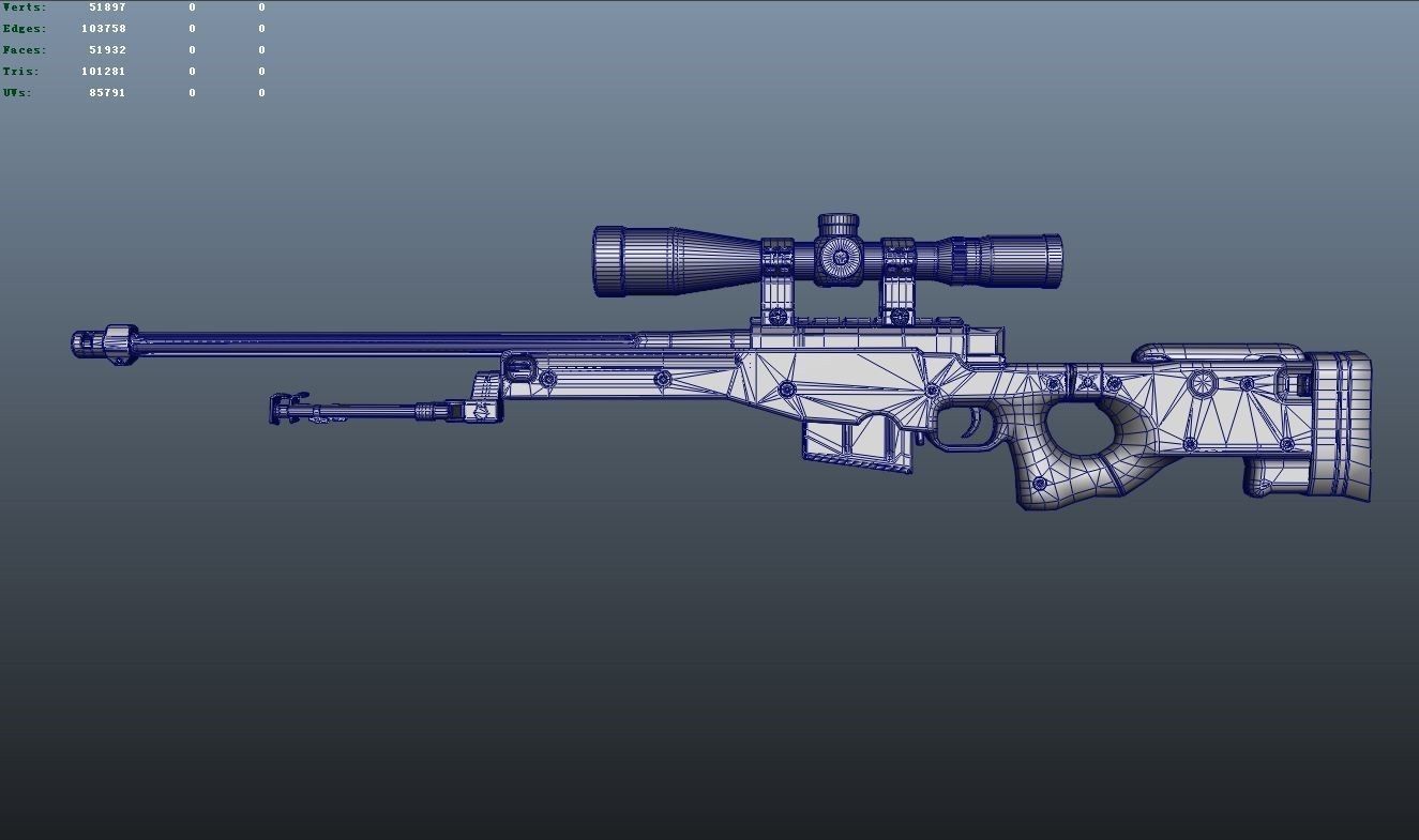 AWM Model sniper rifle Low-poly 3D model_7