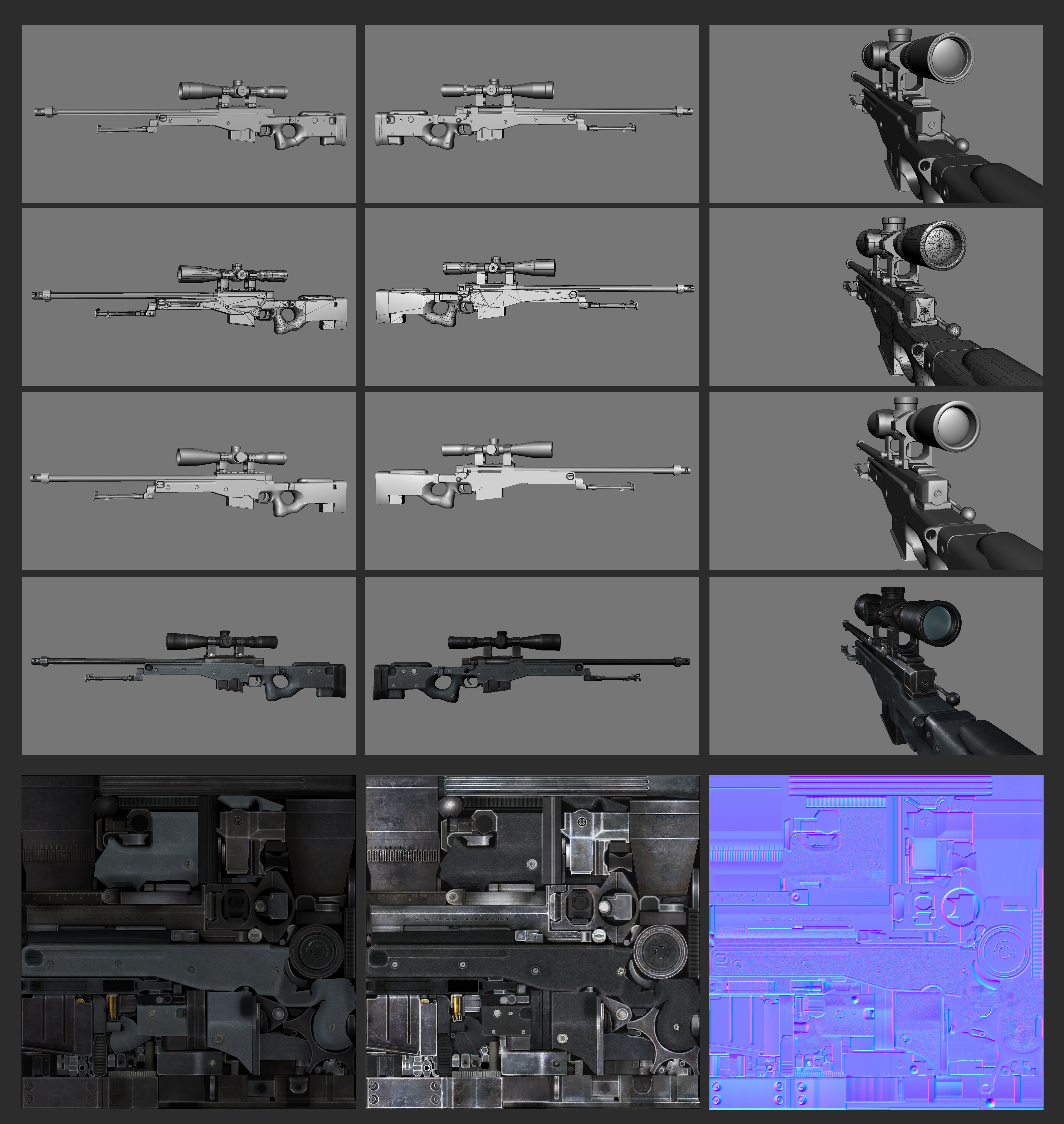 AWM Model sniper rifle Low-poly 3D model_8