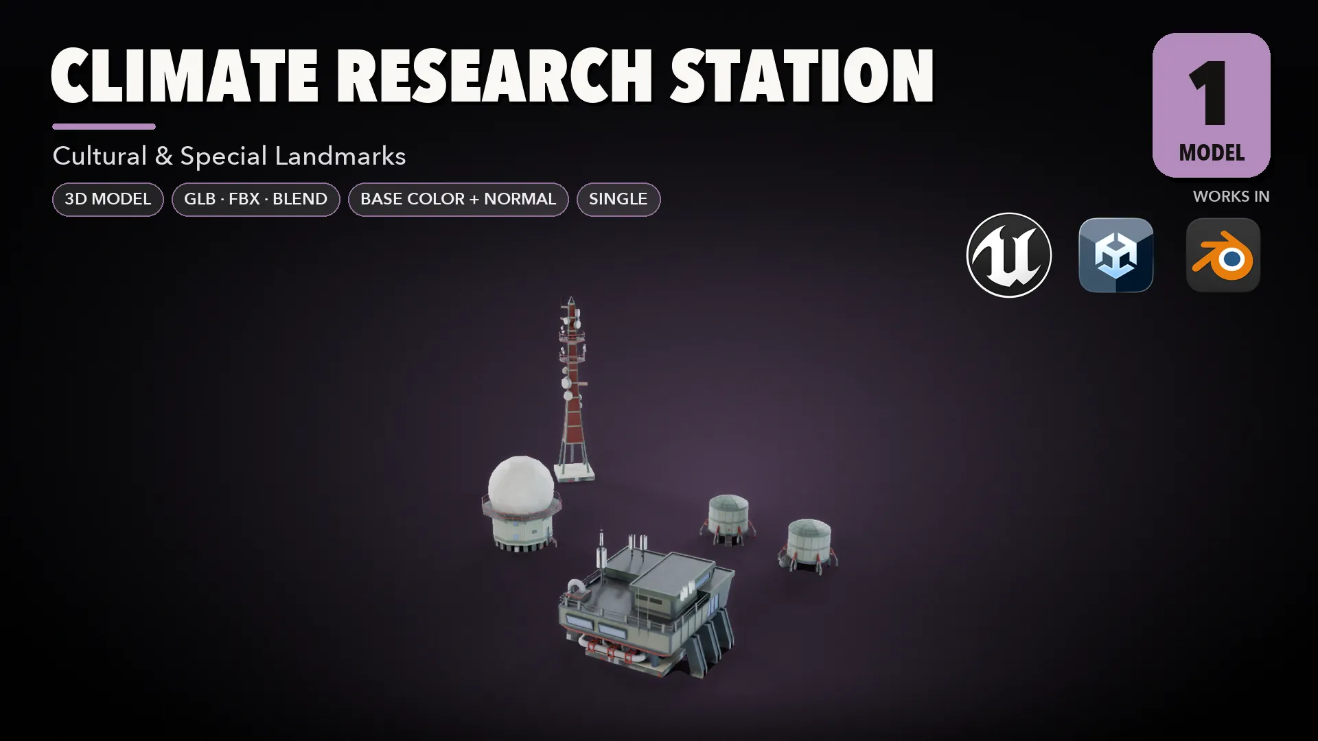 Climate Research Station Low-poly 3D model