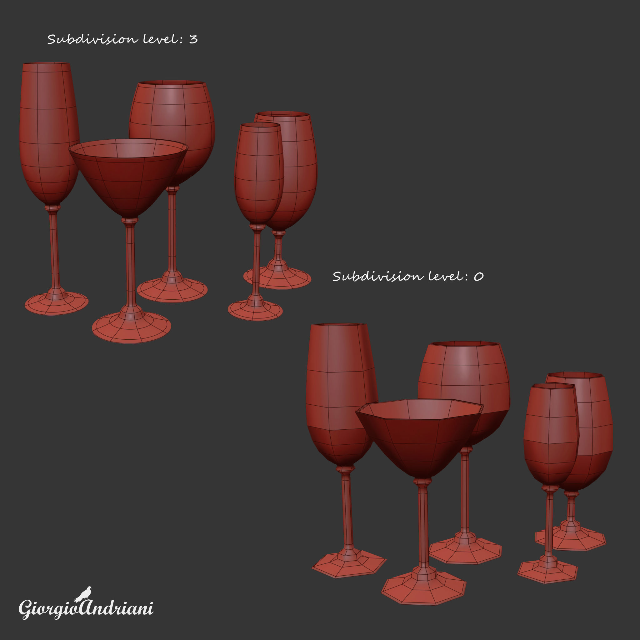 Set 8560-1 wine glass Low-poly 3D model_8