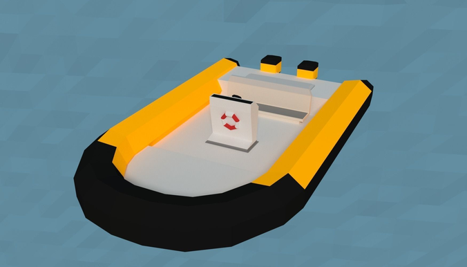 LowPoly MotorBoat inflatable boat with deck of cards