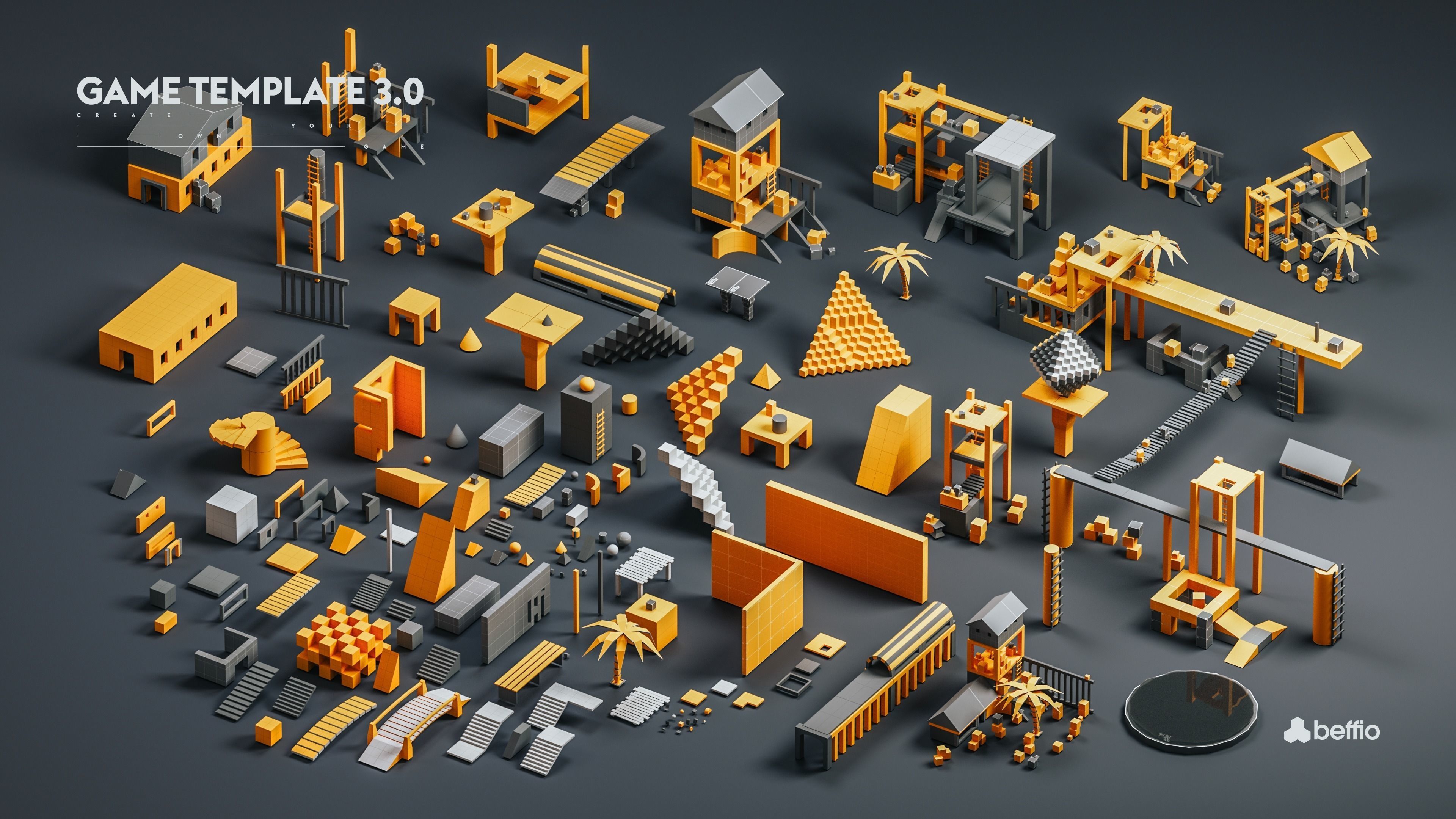 Game Template - Prototype Elements Low-poly 3D model_1