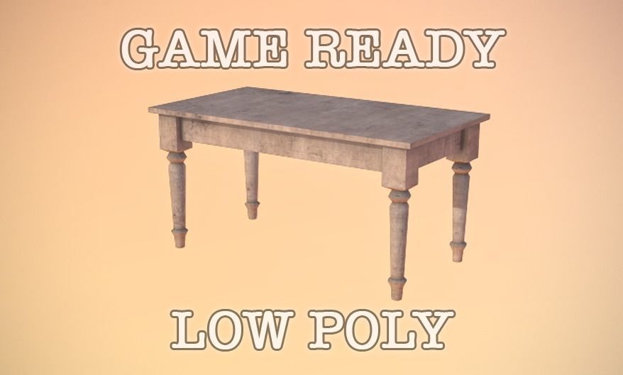 Antique Table low-poly game ready Low-poly 3D model_0