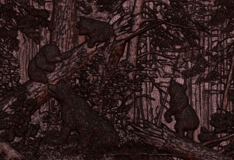 Morning in a Pine Forest bas relief Bears  3D print model_5