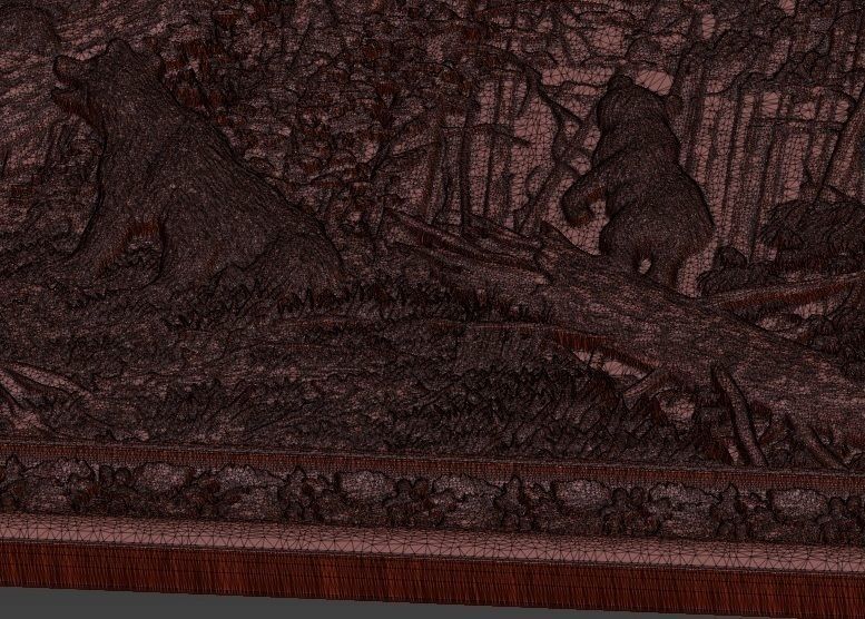 Morning in a Pine Forest bas relief Bears  3D print model_6