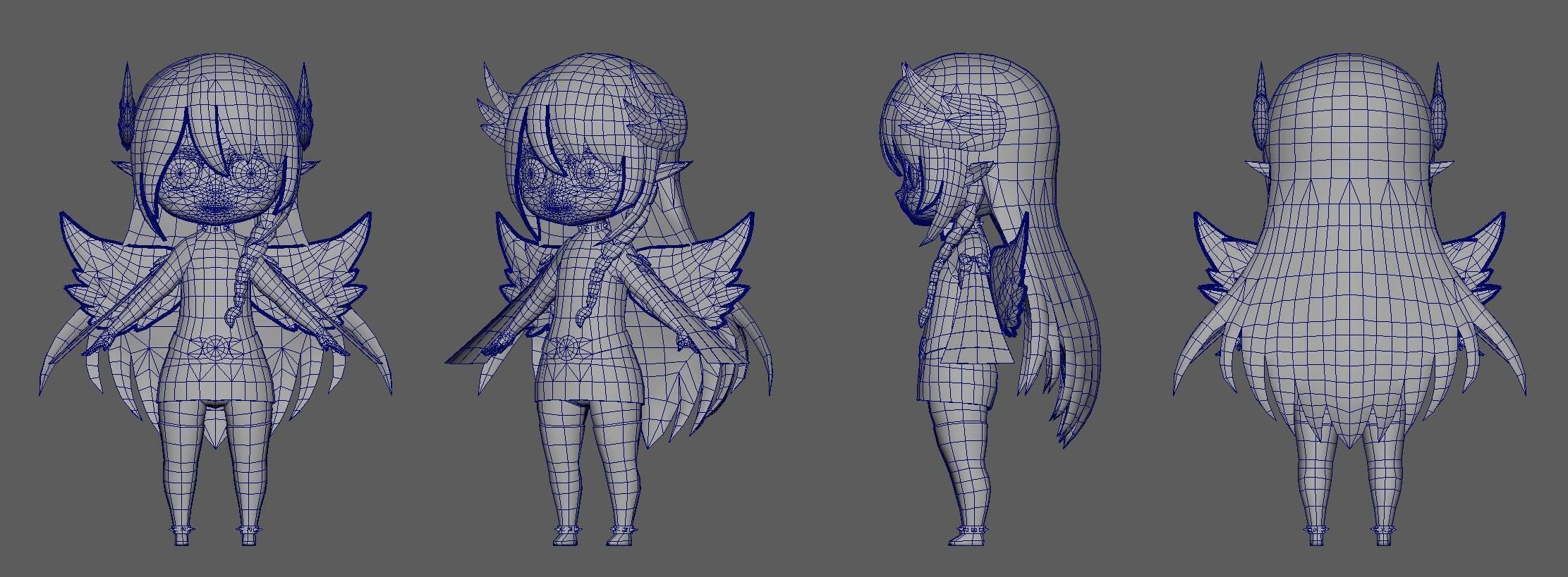 Pixibox-Angel girl with hair and wings Low-poly 3D model_2
