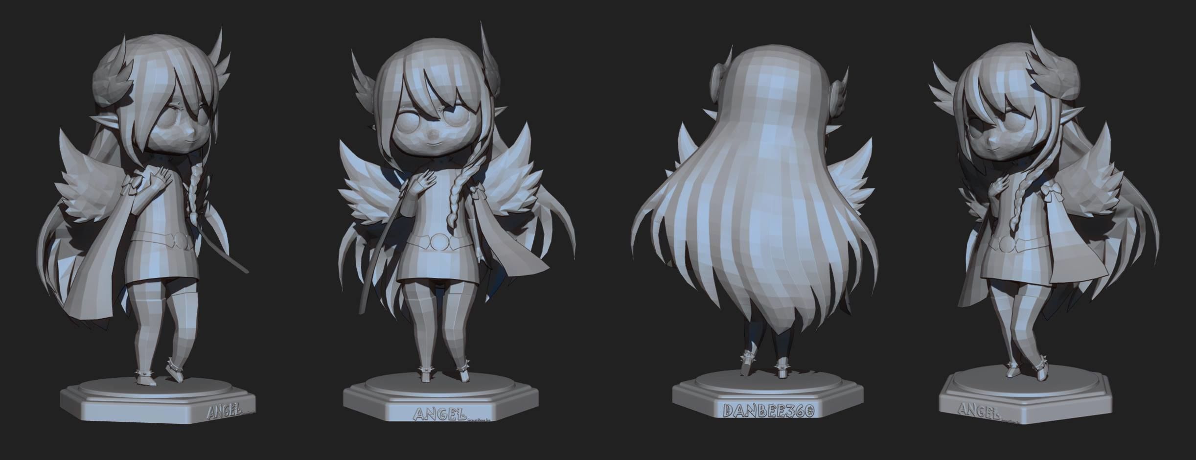 Pixibox-Angel girl with hair and wings Low-poly 3D model_3