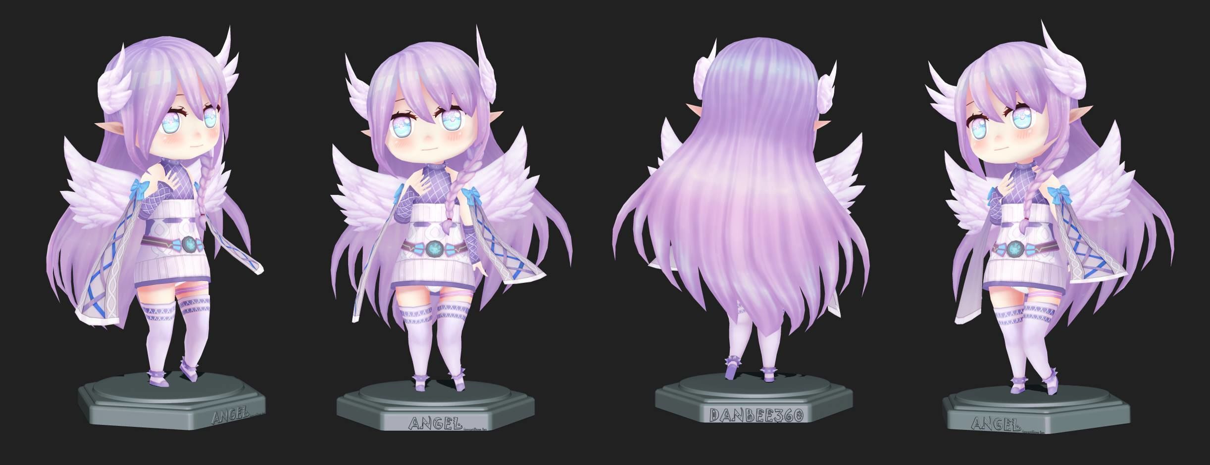 Pixibox-Angel girl with hair and wings Low-poly 3D model_4