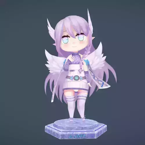 Pixibox-Angel girl with hair and wings Low-poly 3D model