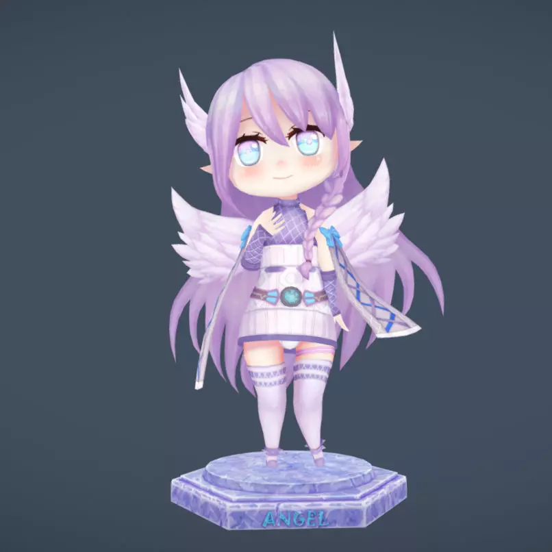 Pixibox-Angel girl with hair and wings Low-poly 3D model_0