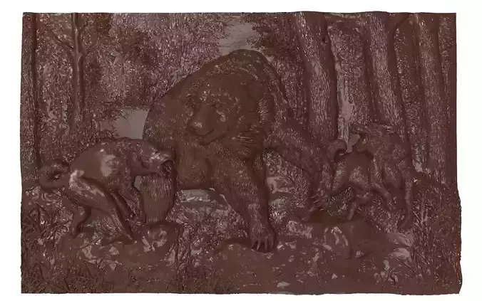 Bear Hunt Bas relief 3D print model