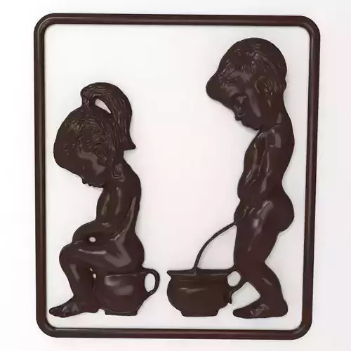 Water closet toilet signboard Bas relief 3D print model