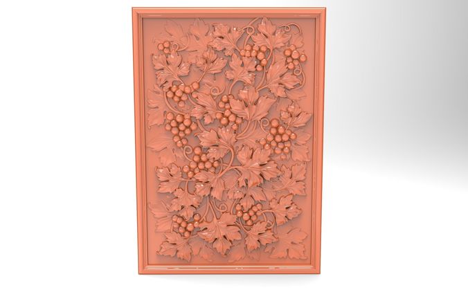 Grape with leaves Bas relief 3D print model