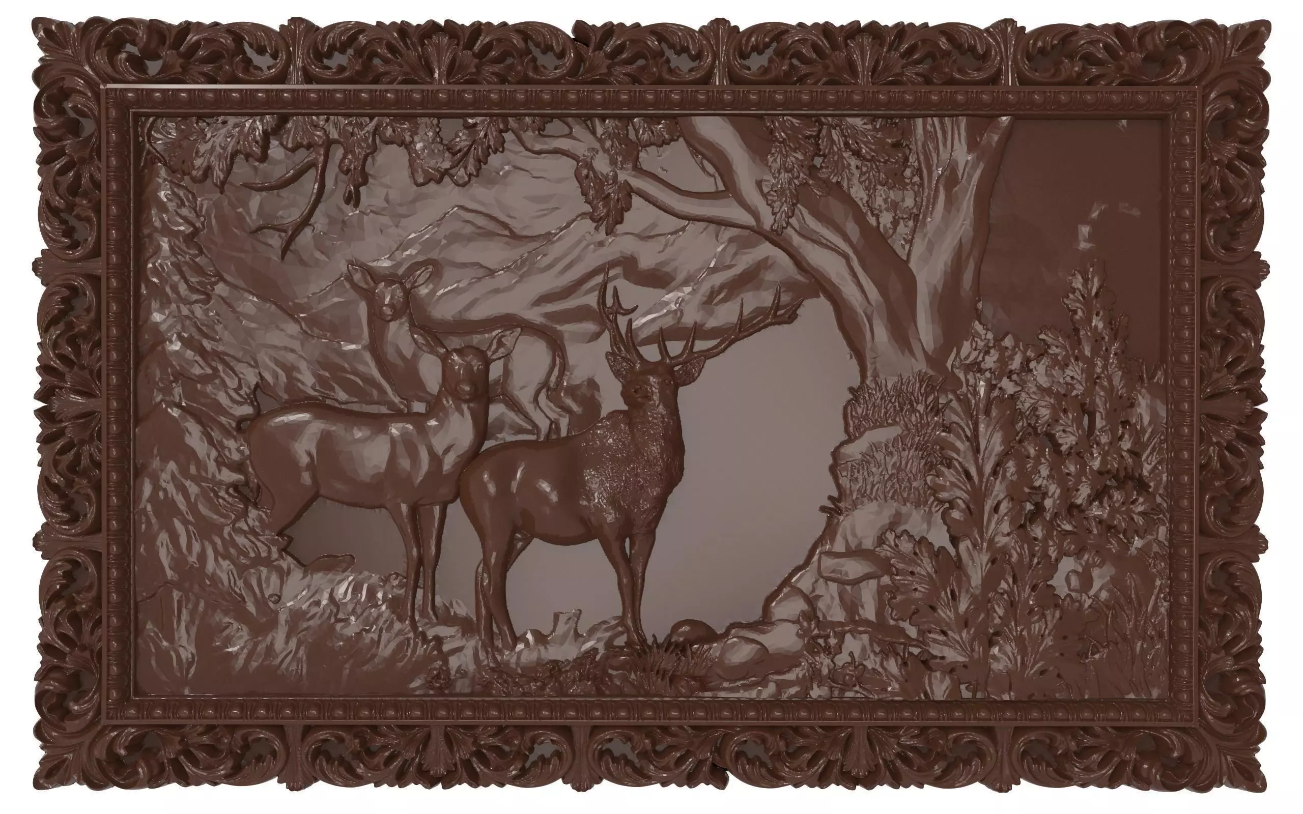 Deers on lawn Bas relief for CNC 3D print model