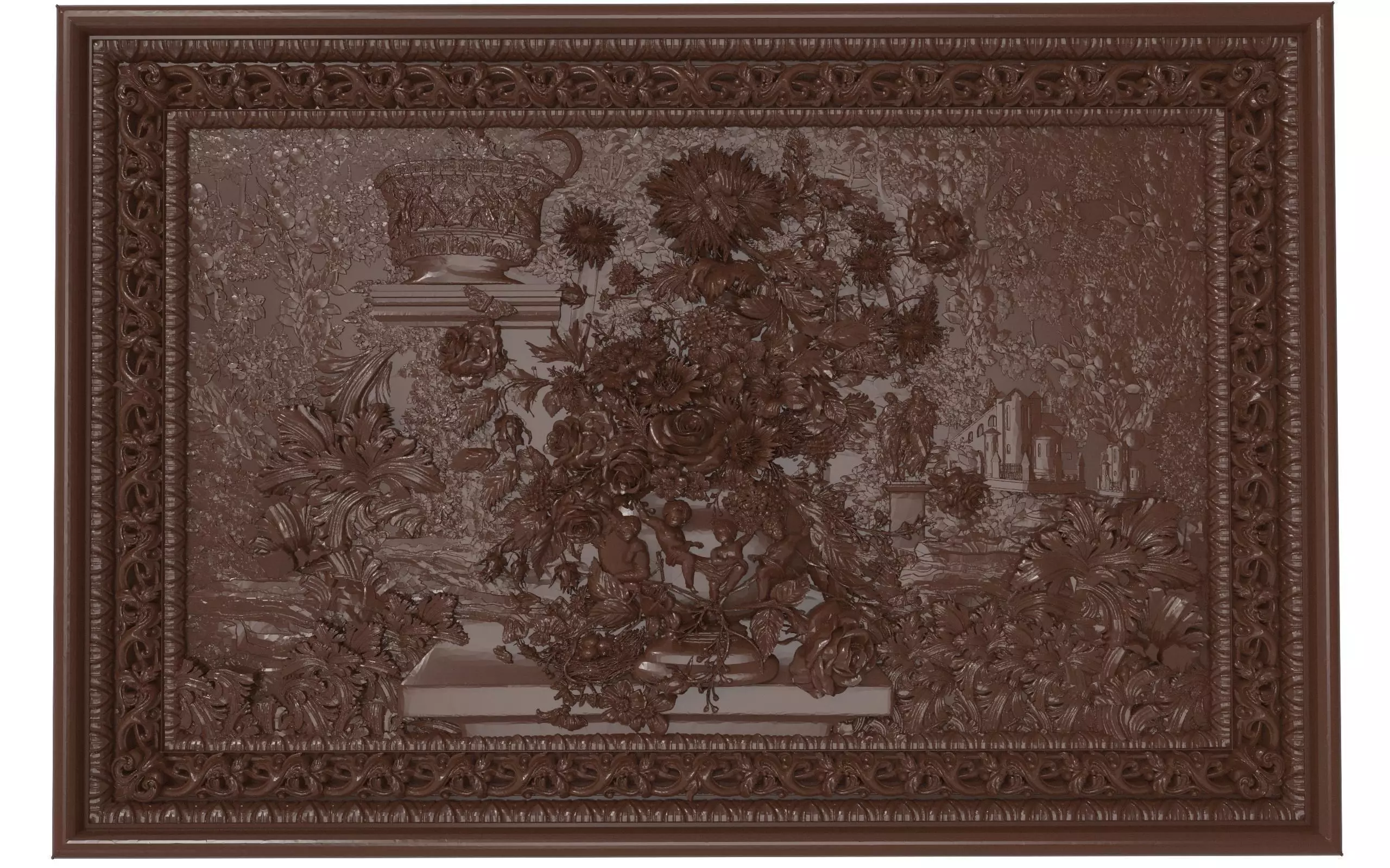 Flowers composition in the frame bas relief for CNC 3D print model_0