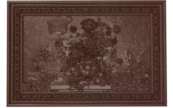 Flowers composition in the frame bas relief for CNC