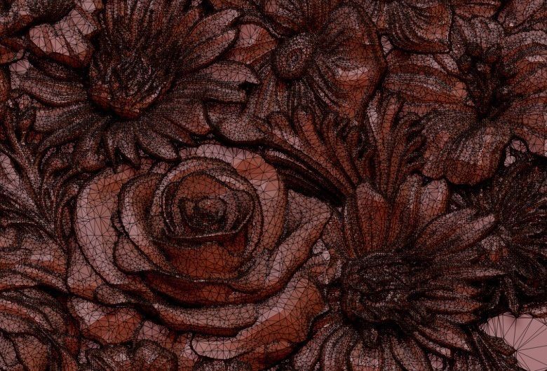 Flowers composition in the frame bas relief for CNC 3D print model_4