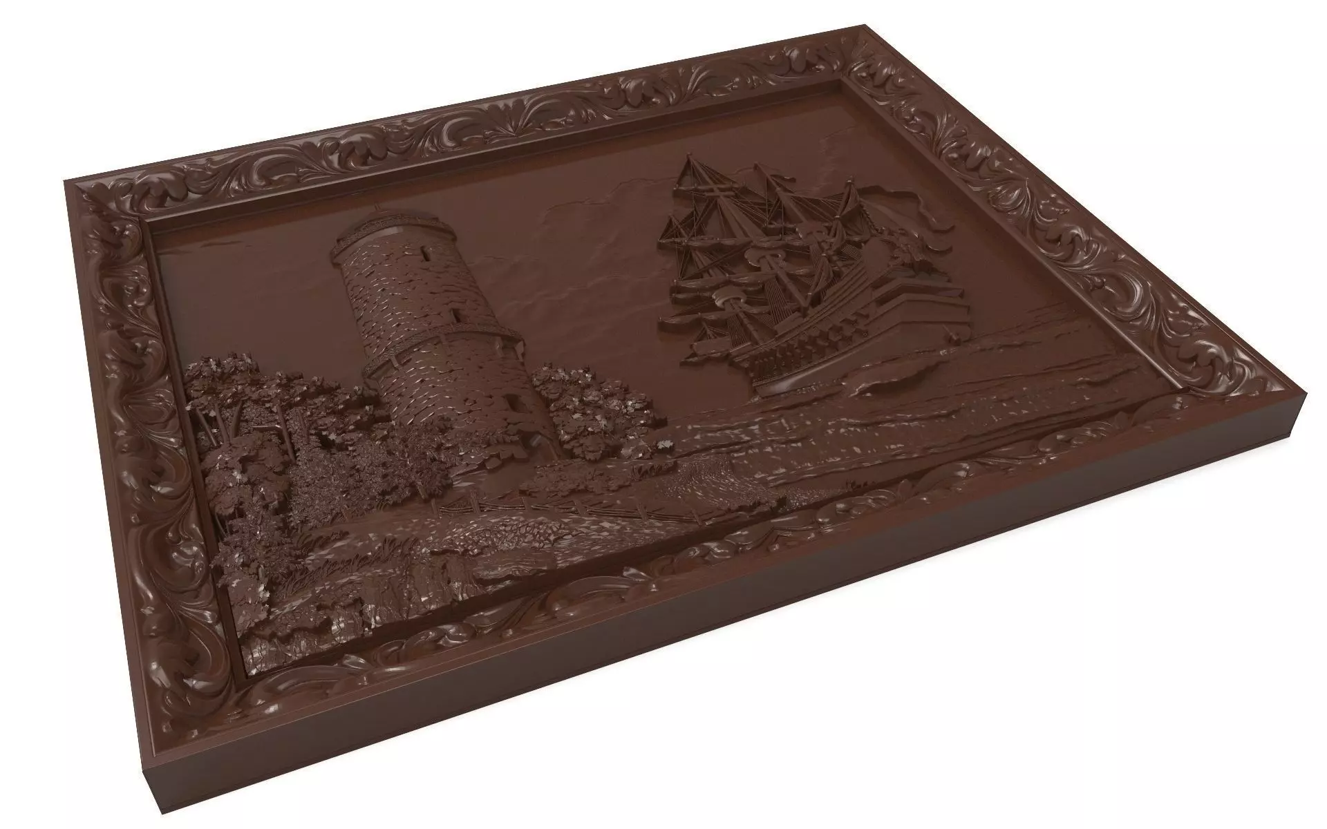 Lighthouse and sailboat bas relief for CNC 3D print model_0