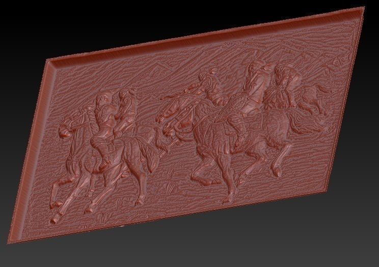 Asian horsemen Bas relief for CNC 3D print model_3