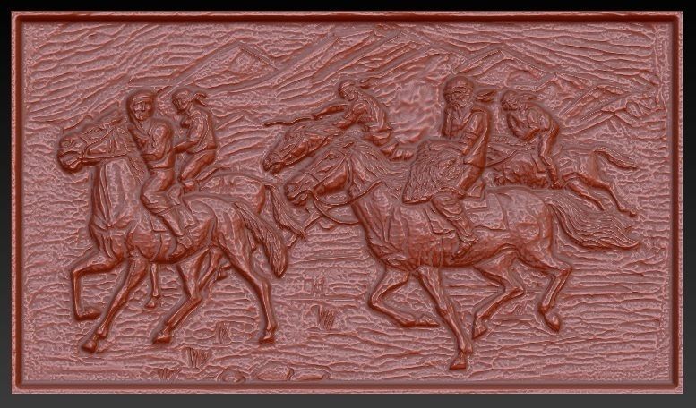 Asian horsemen Bas relief for CNC 3D print model_2