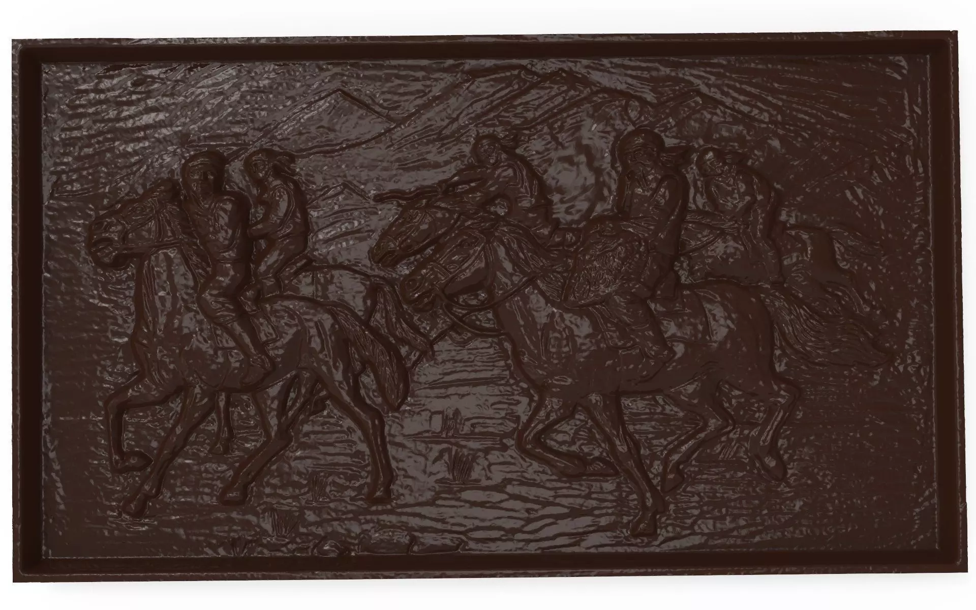Asian horsemen Bas relief for CNC 3D print model_0