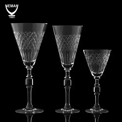 Set three crystal wine glasses Low-poly 3D model