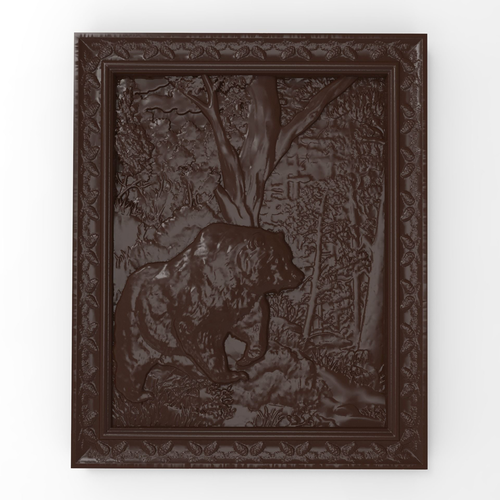 Bear in the forest bas relief for CNC 3D print model
