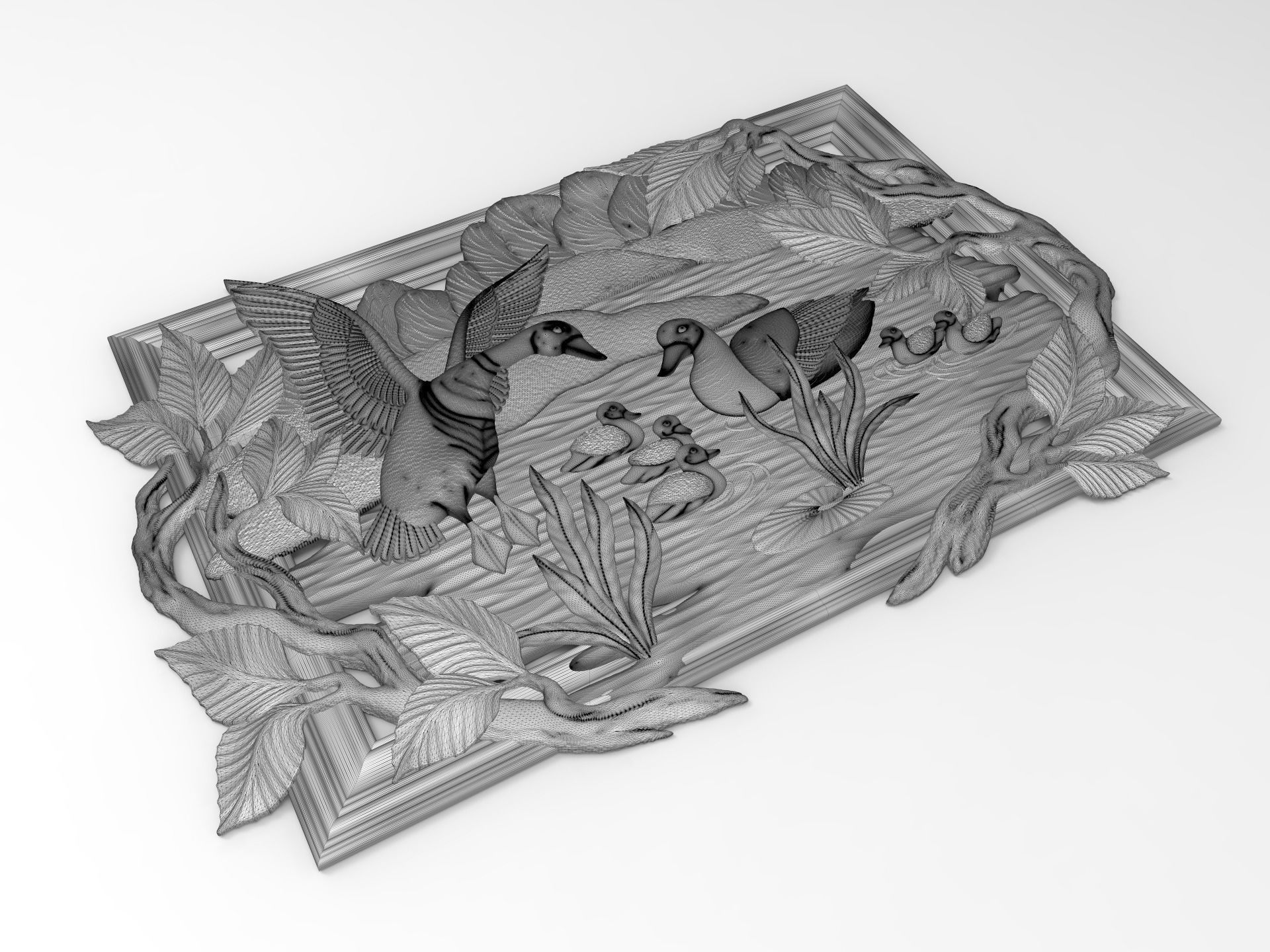 Geese on the pond bas relief for CNC 3D print model_3