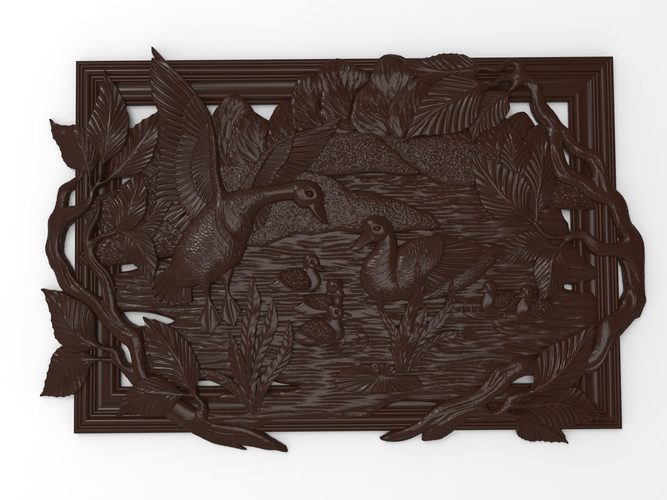 Geese on the pond bas relief for CNC 3D print model