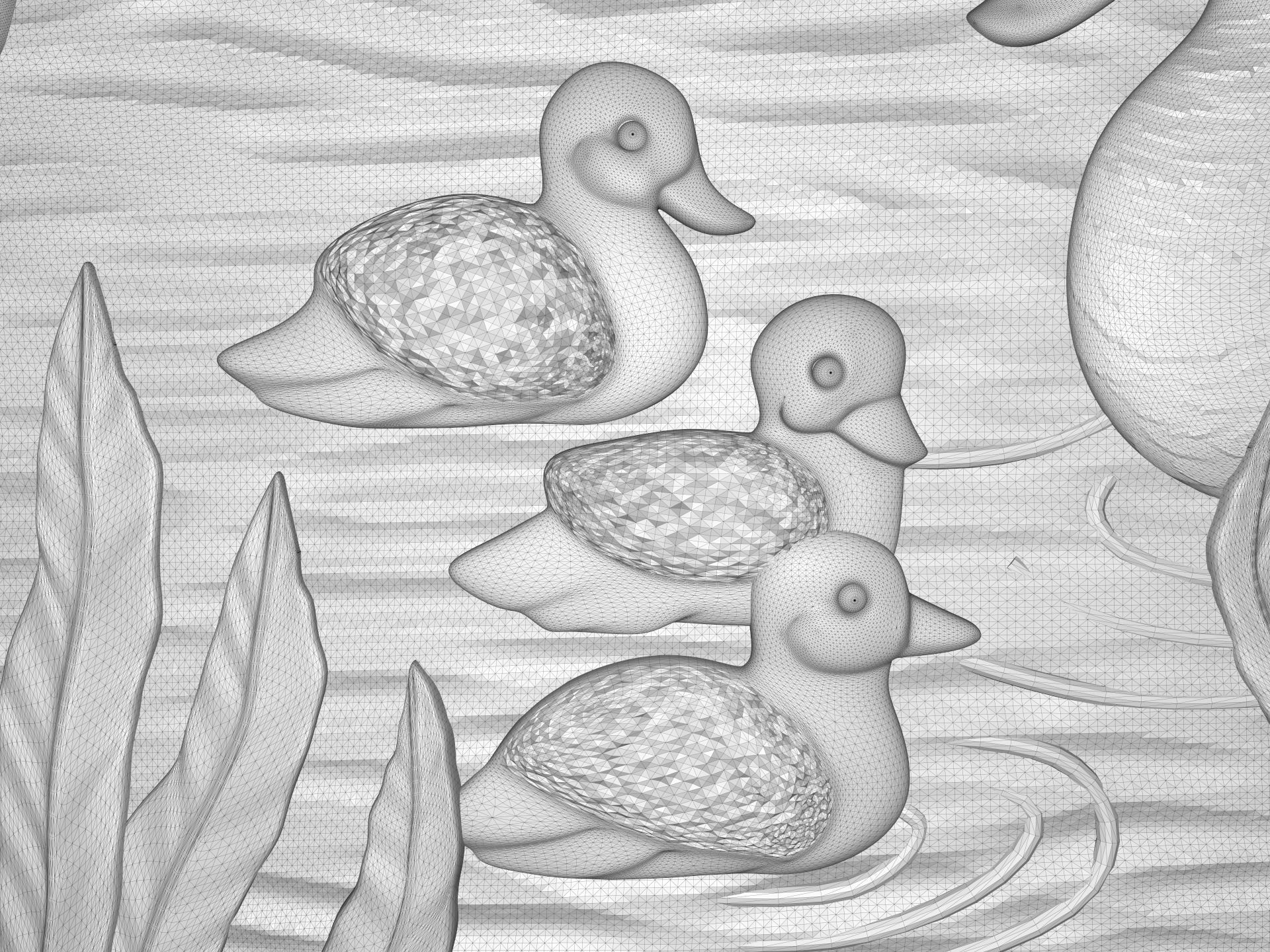 Geese on the pond bas relief for CNC 3D print model_5