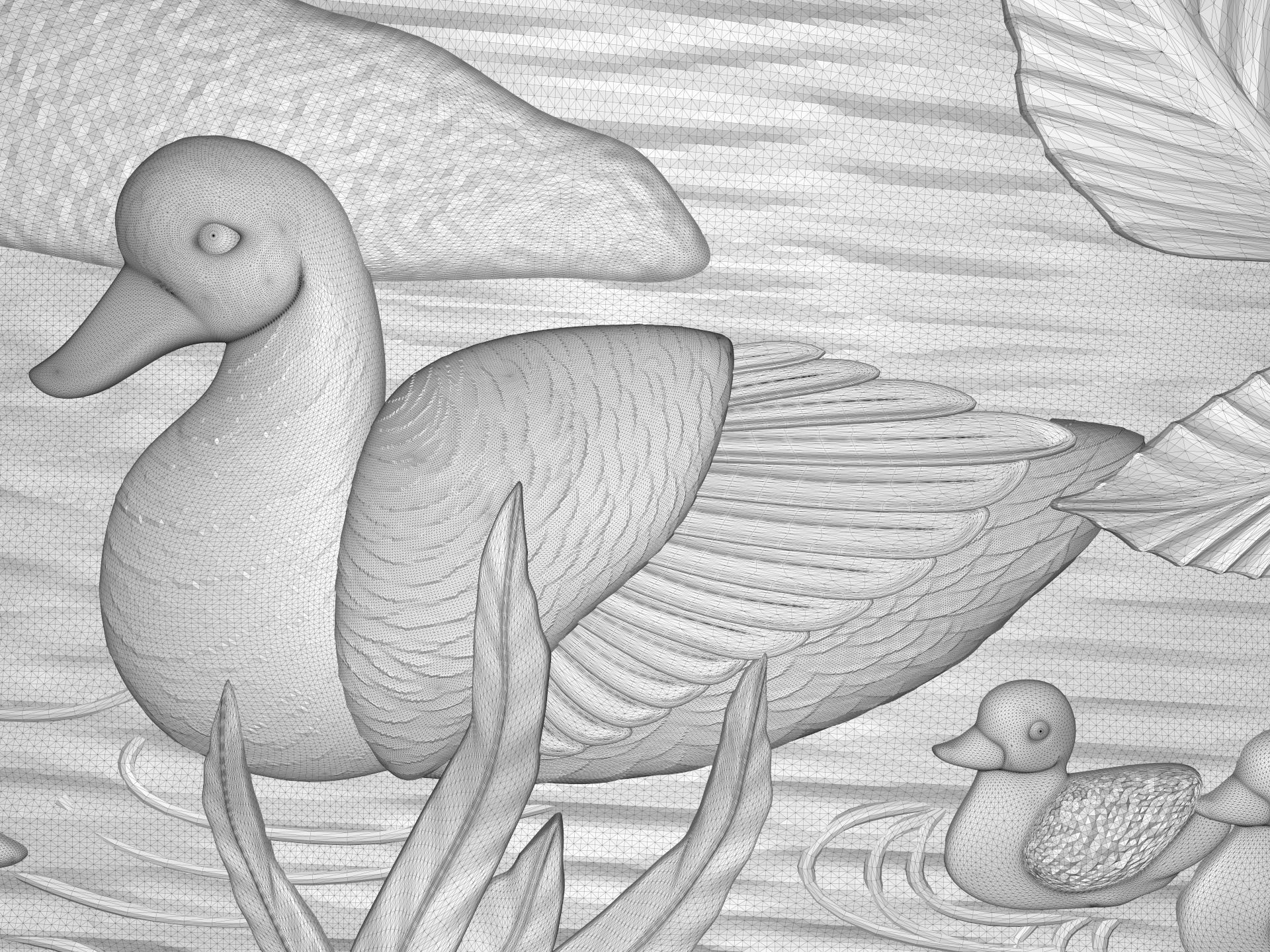 Geese on the pond bas relief for CNC 3D print model_6