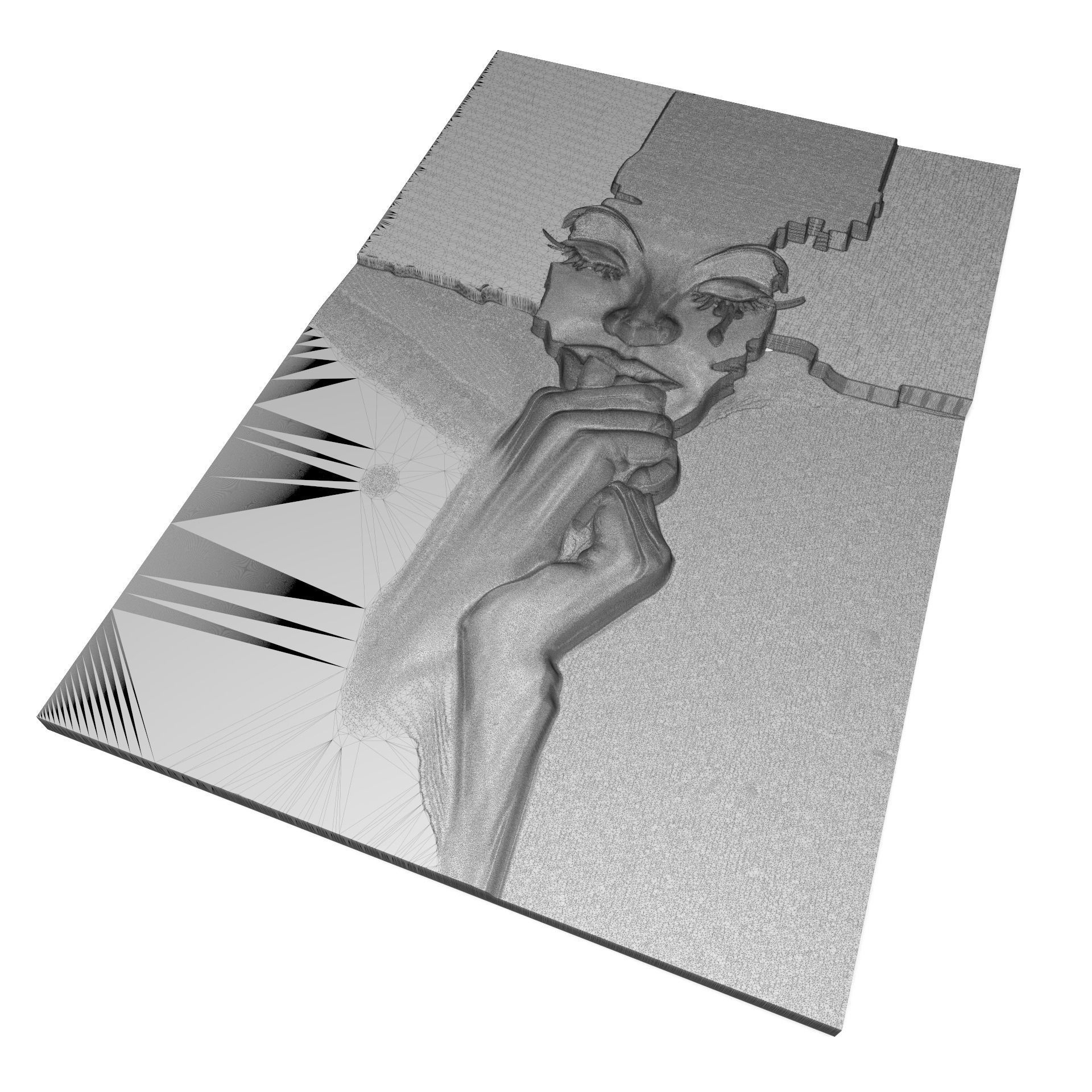 The tear of girl bas relief 3D print model_3