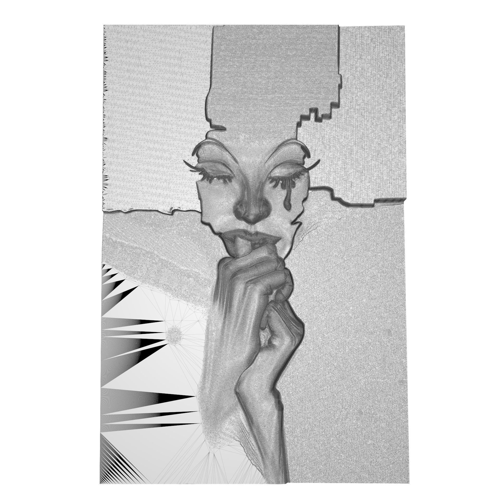 The tear of girl bas relief 3D print model_2