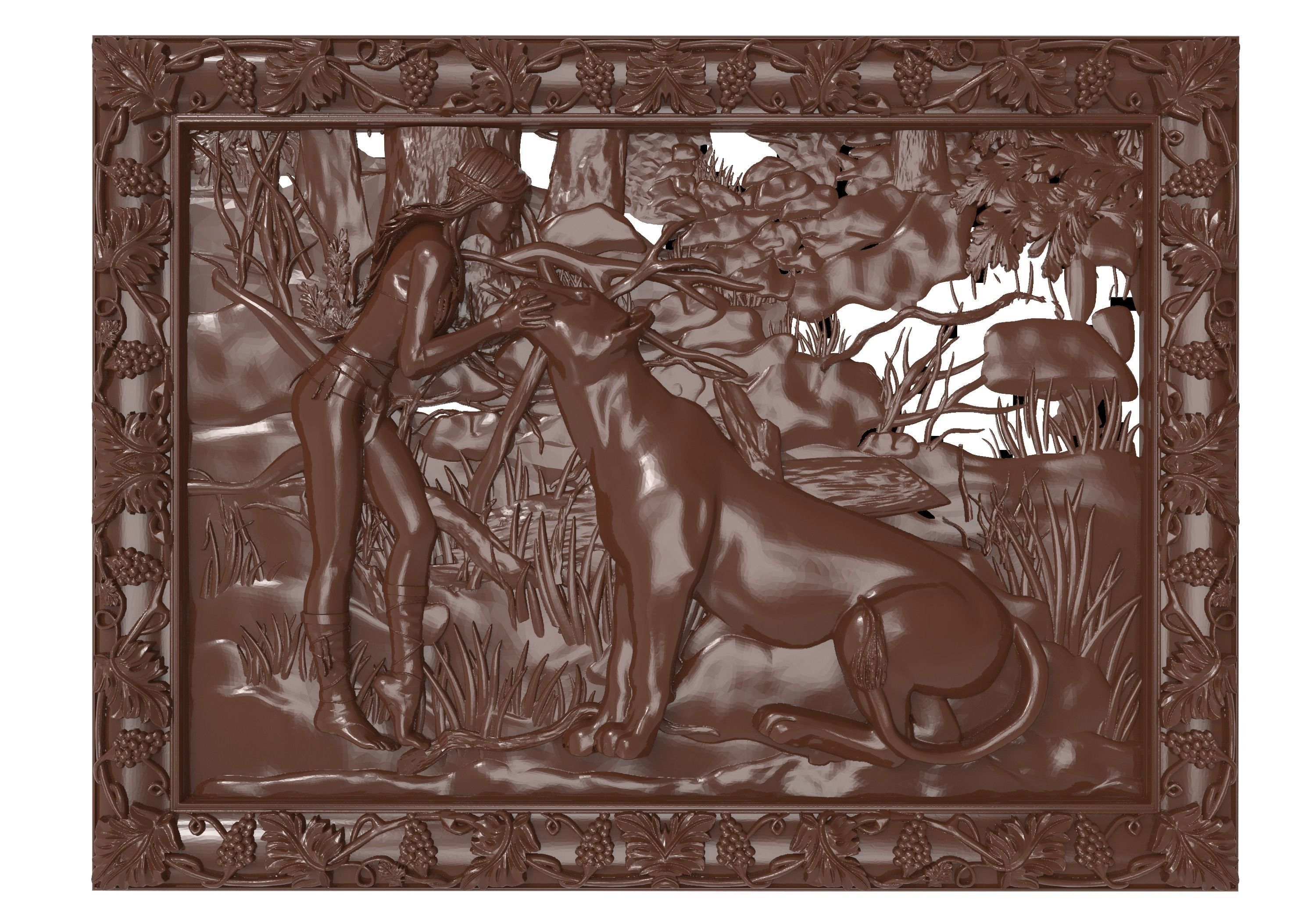 Girl and lioness bas relief for CNC 3D print model
