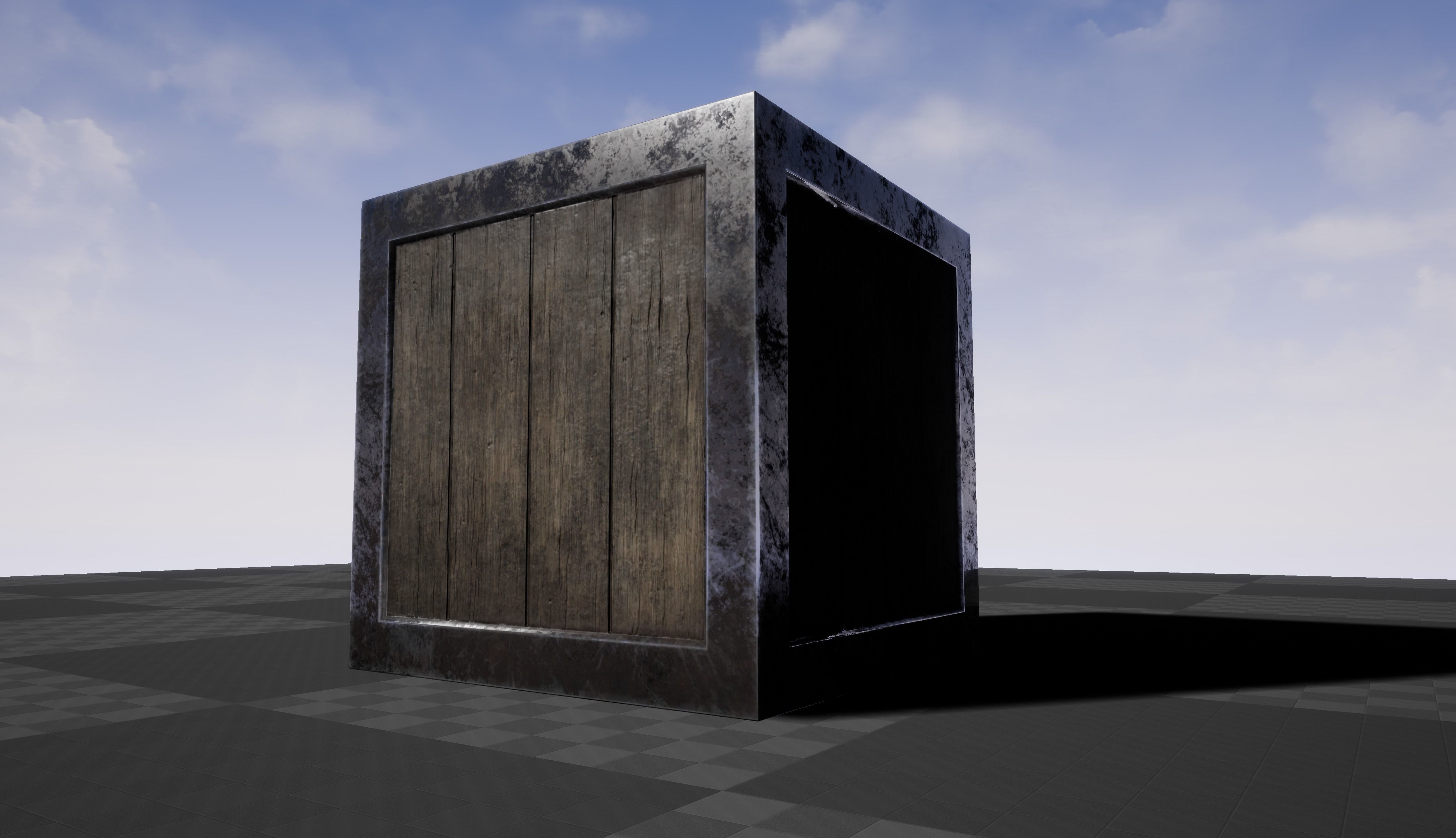 Simple Wooden Crate with Metallic Edge Low-poly 3D model_1