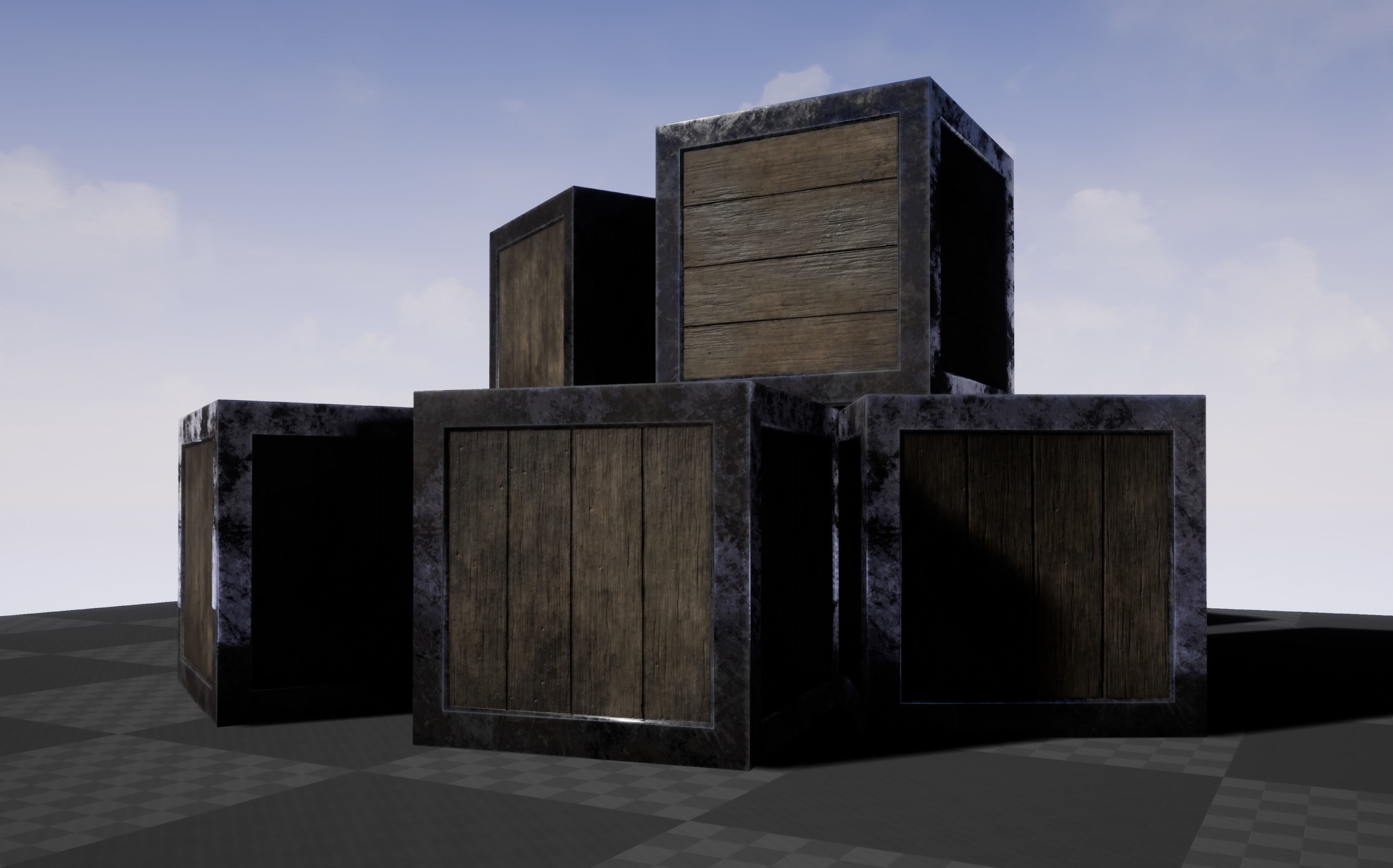 Simple Wooden Crate with Metallic Edge Low-poly 3D model_2