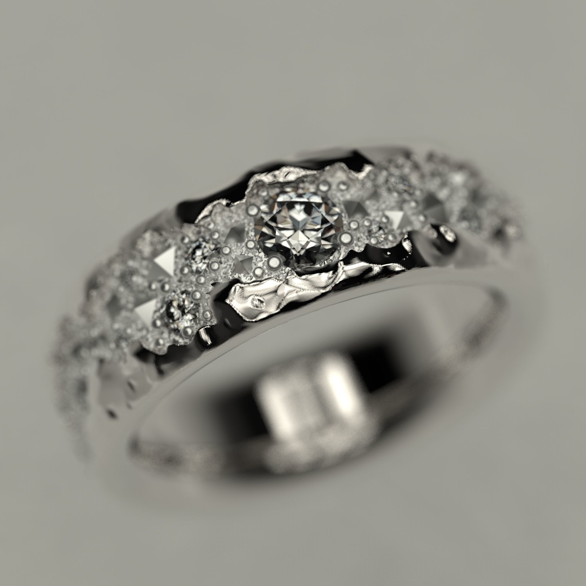 Mans ring with diamonds  3D print model_8