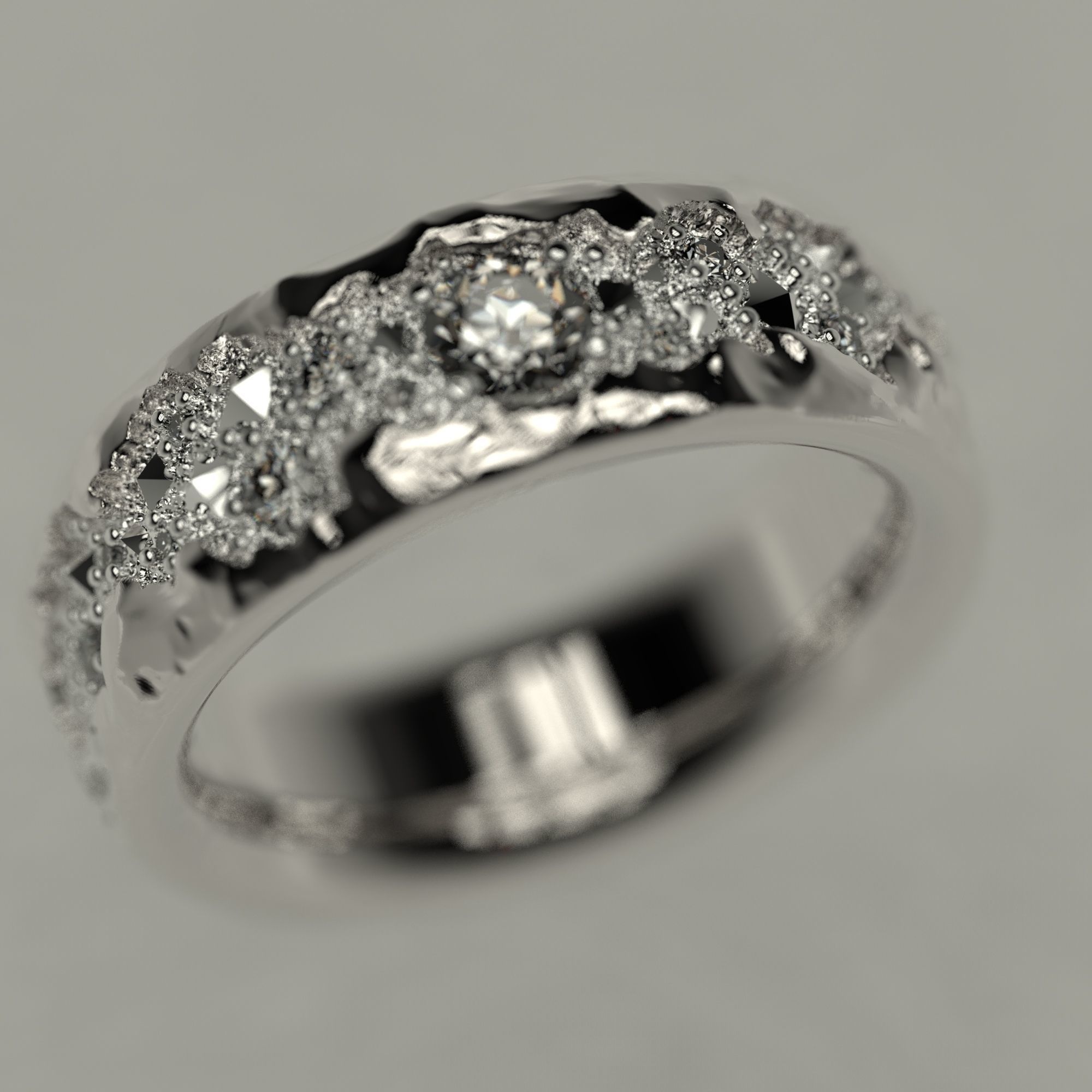 Mans ring with diamonds  3D print model_9