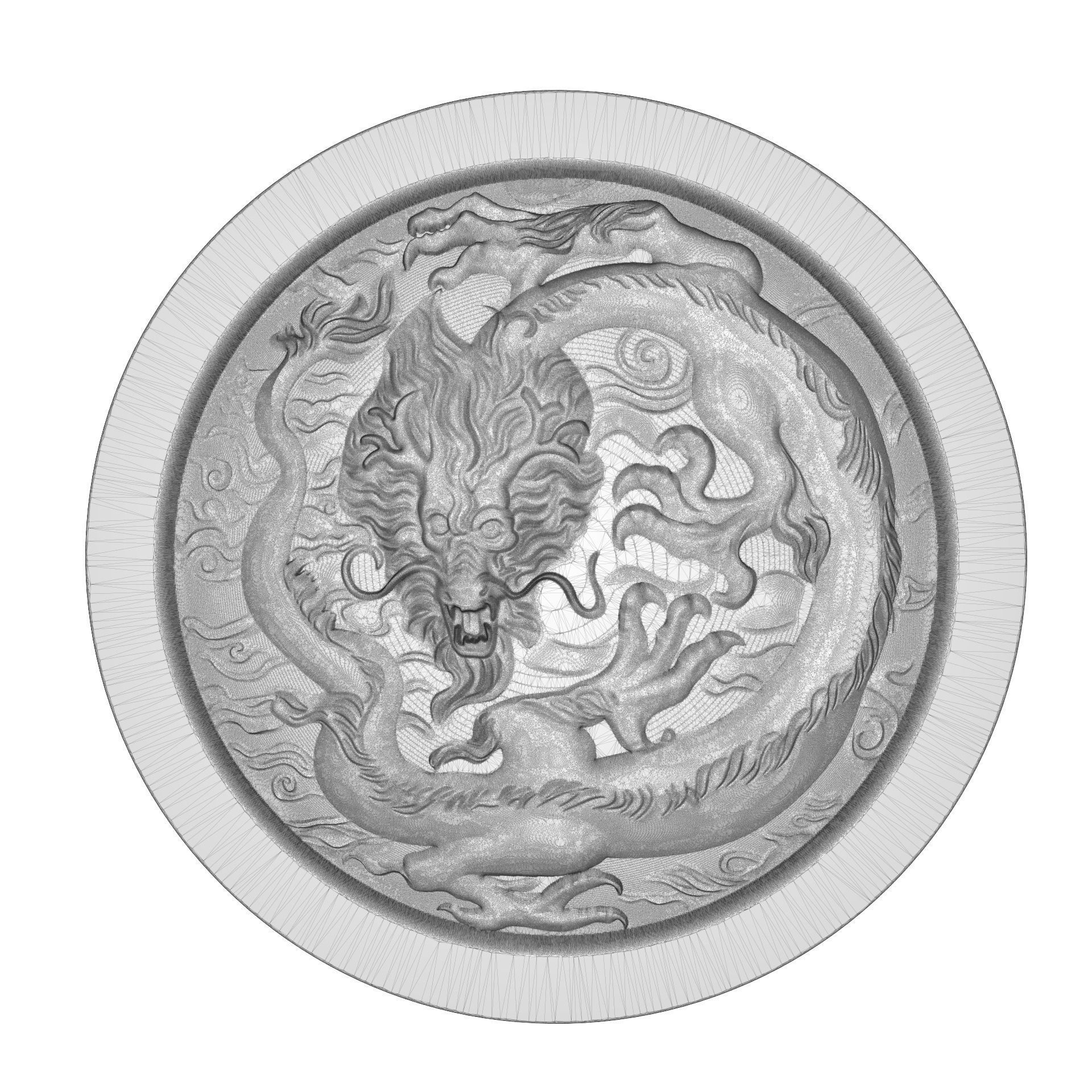 Chinese Dragon in circle bas relief for CNC 3D print model_2