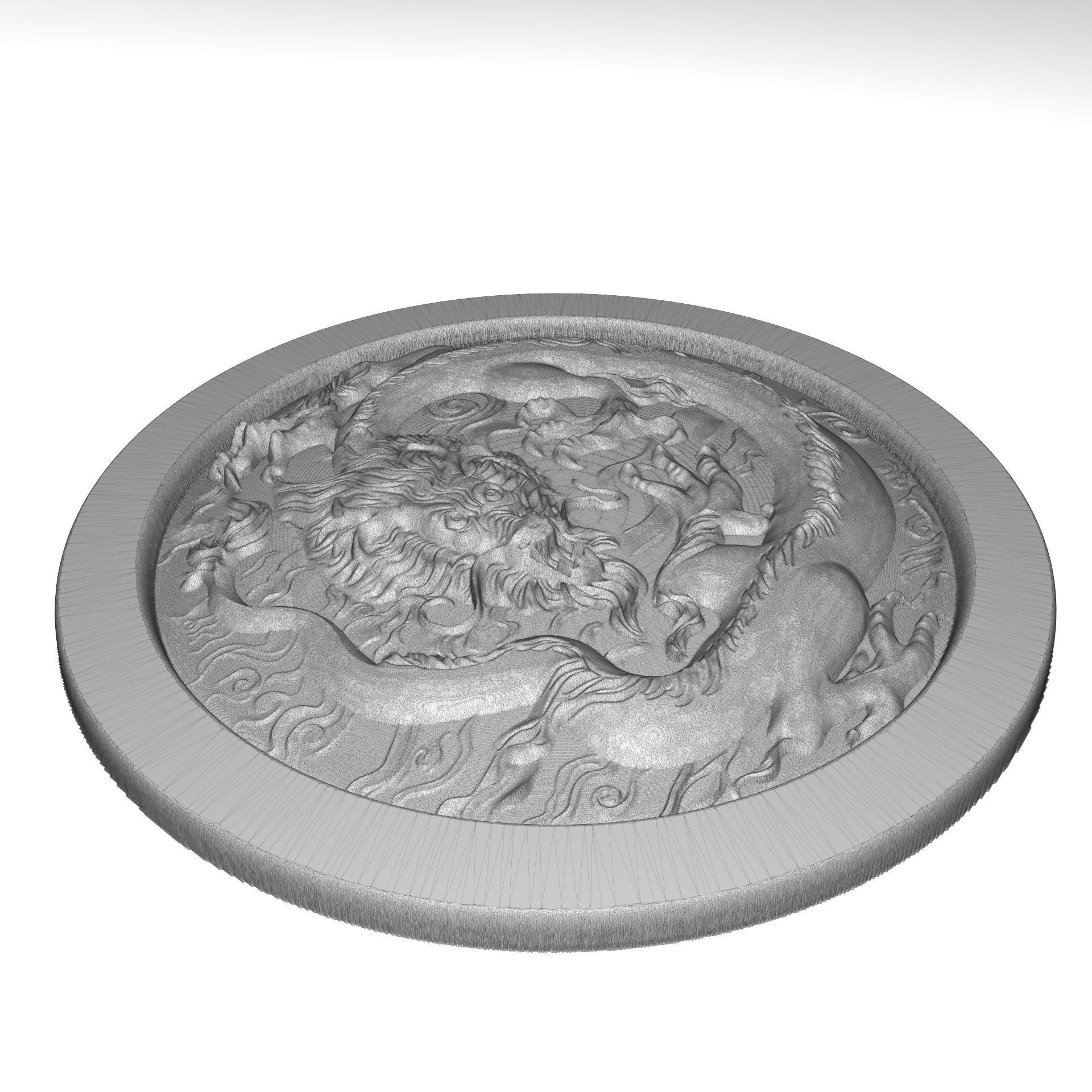 Chinese Dragon in circle bas relief for CNC 3D print model_3