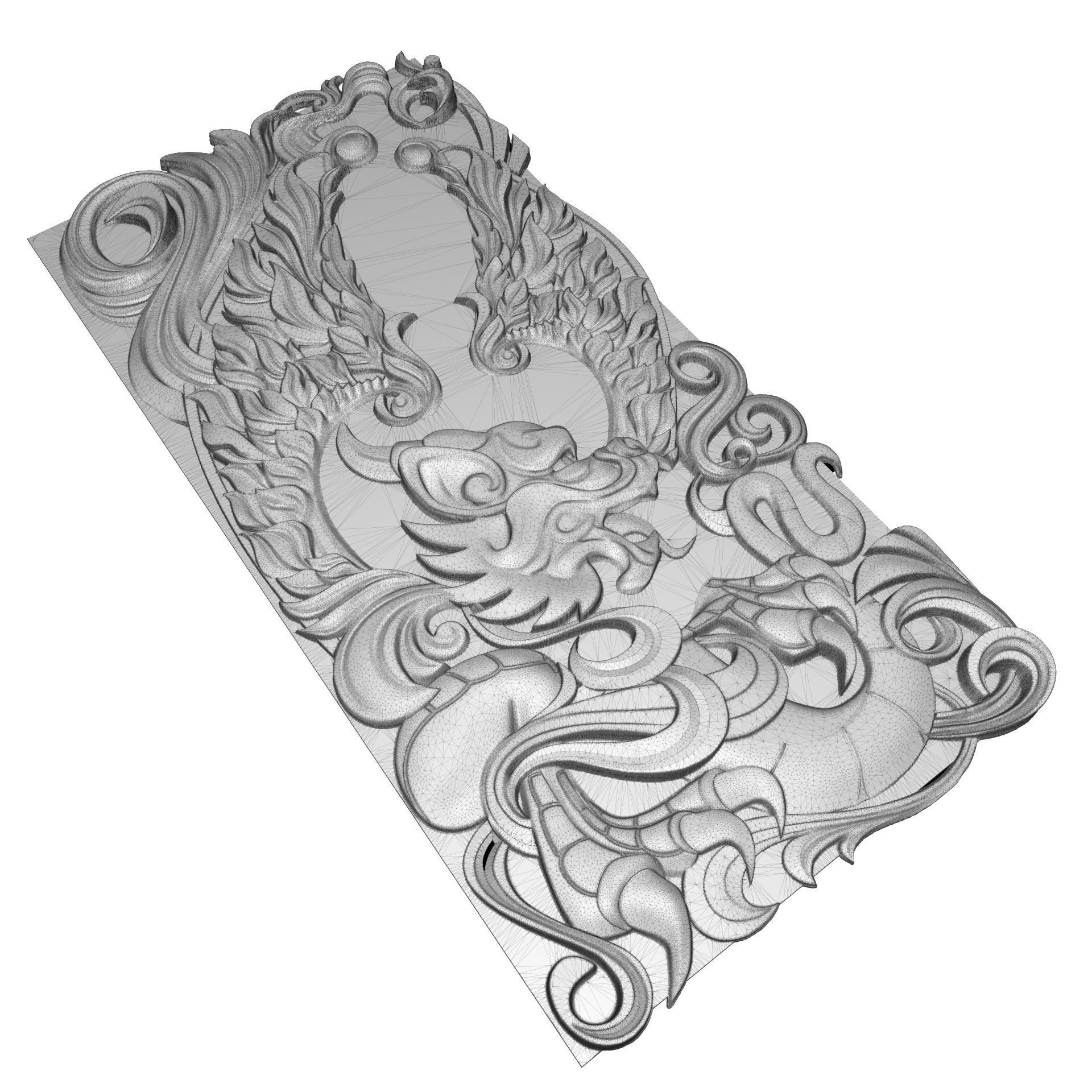 European Dragon with wings bas relief for CNC 3D print model_3