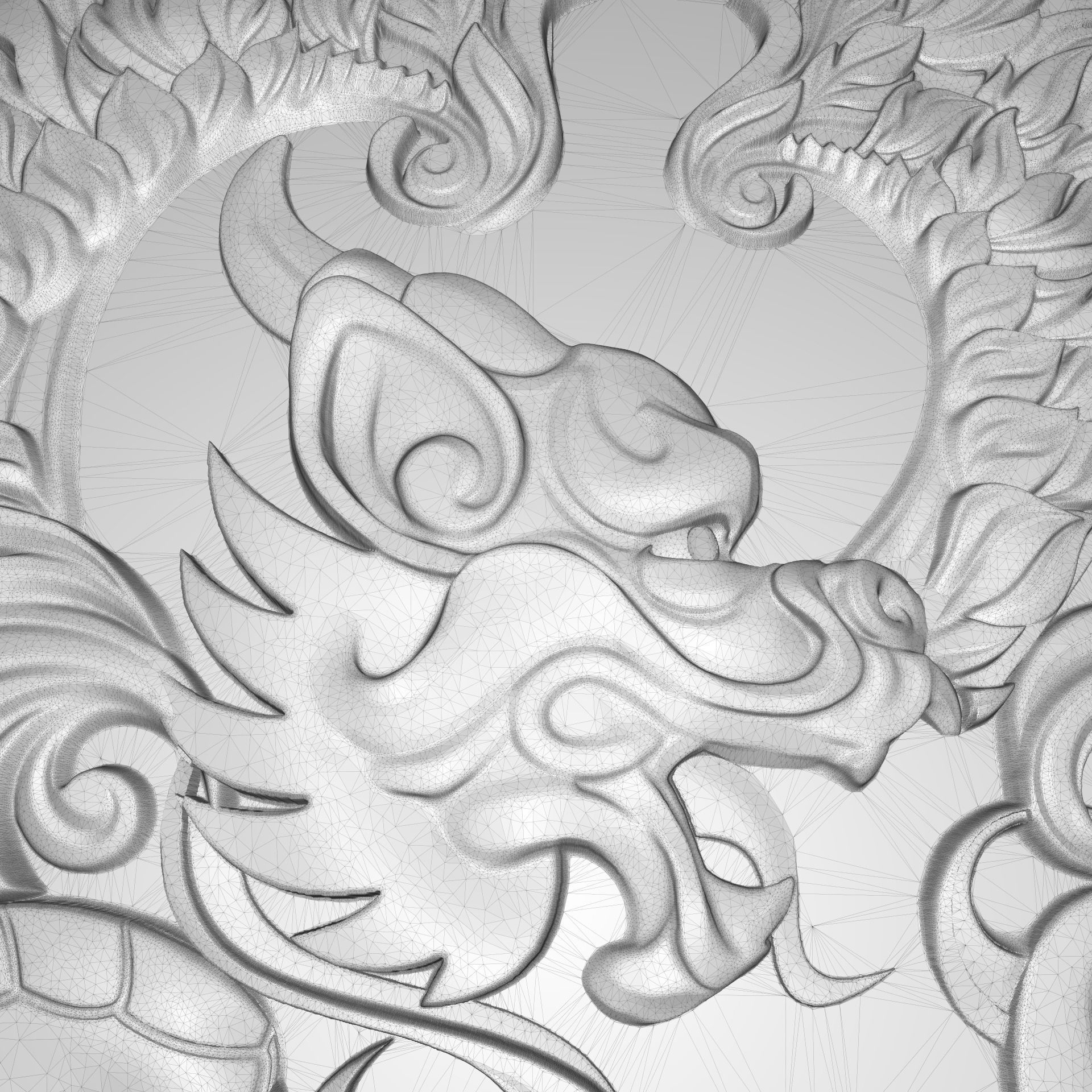 European Dragon with wings bas relief for CNC 3D print model_4